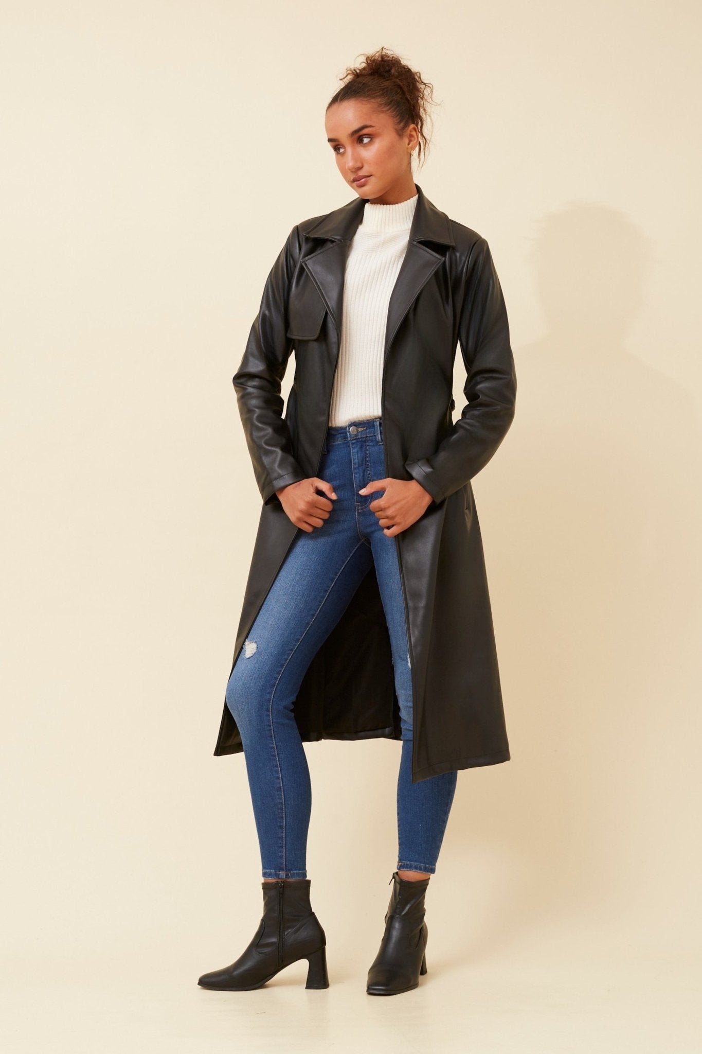 Cartia Faux Leather Coat (Black) - Something For Me​​