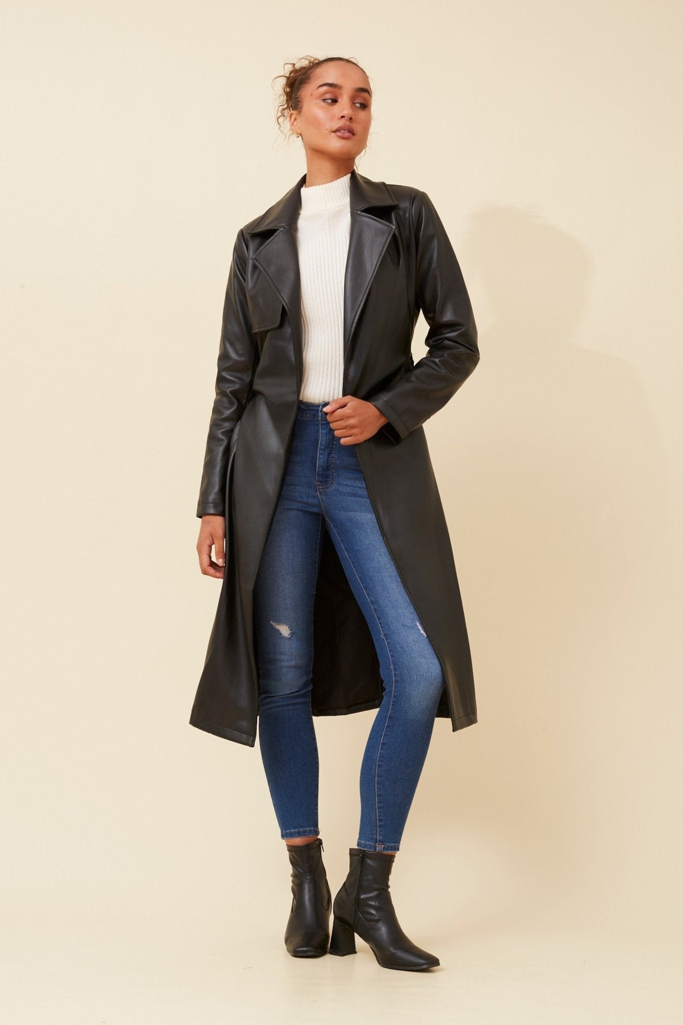 Cartia Faux Leather Coat (Black) - Something For Me​​