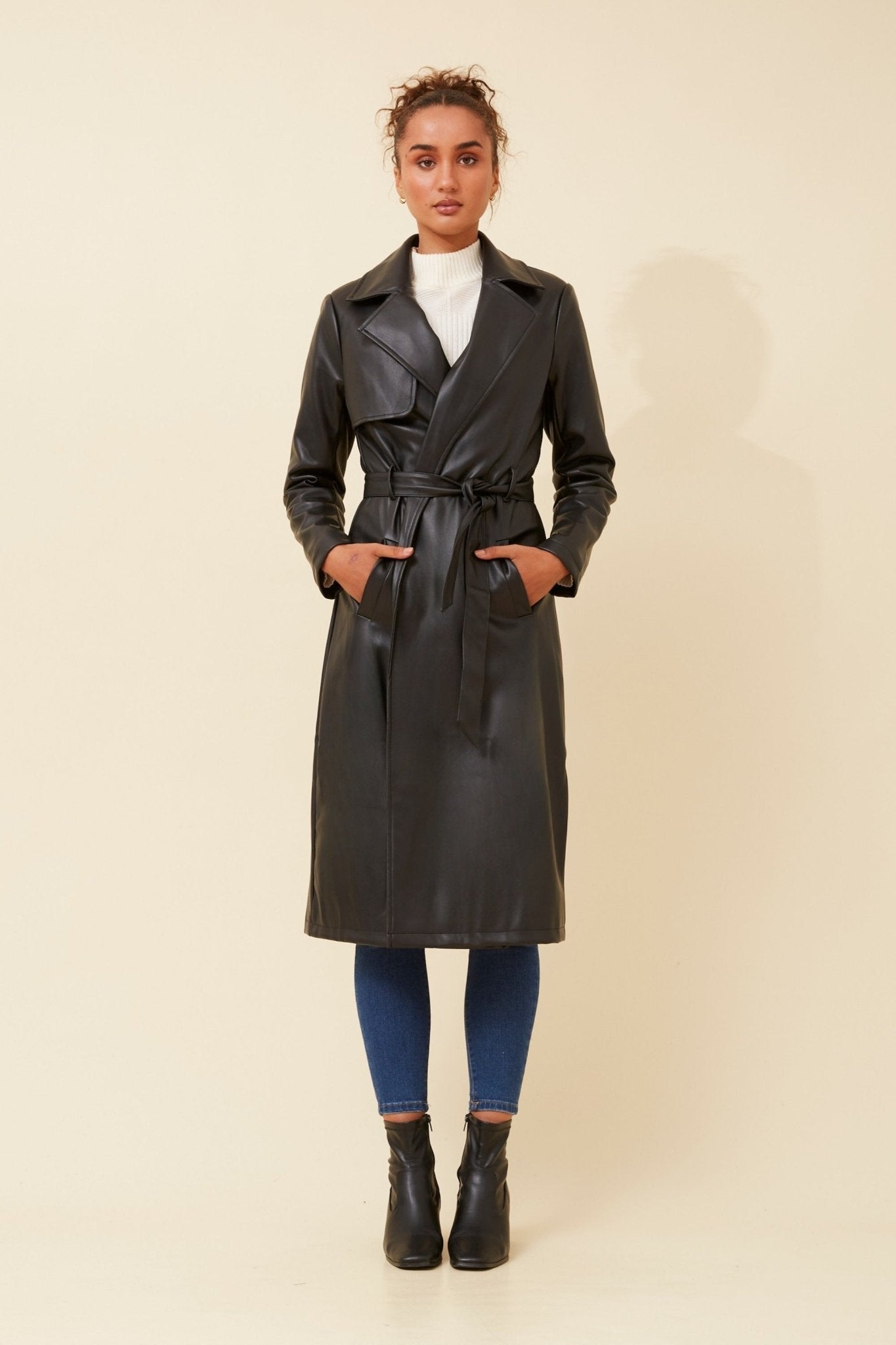 Cartia Faux Leather Coat (Black) - Something For Me​​