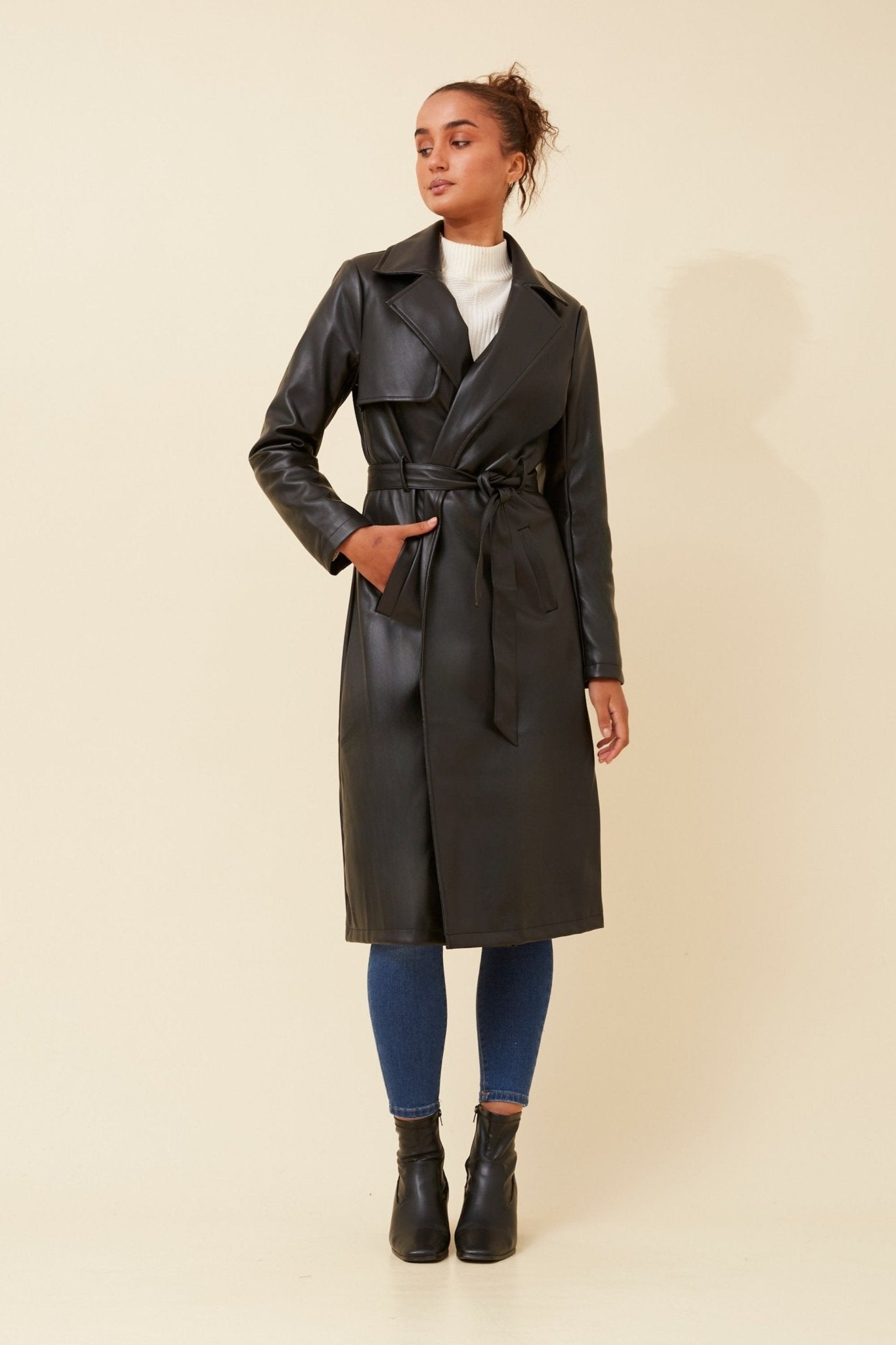 Cartia Faux Leather Coat (Black) - Something For Me​​