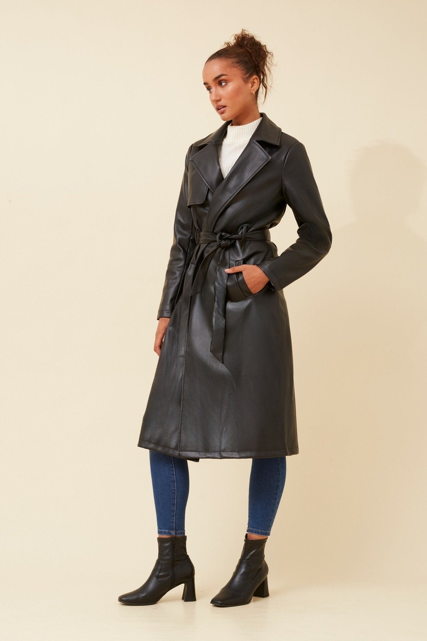 Cartia Faux Leather Coat (Black) - Something For Me​​