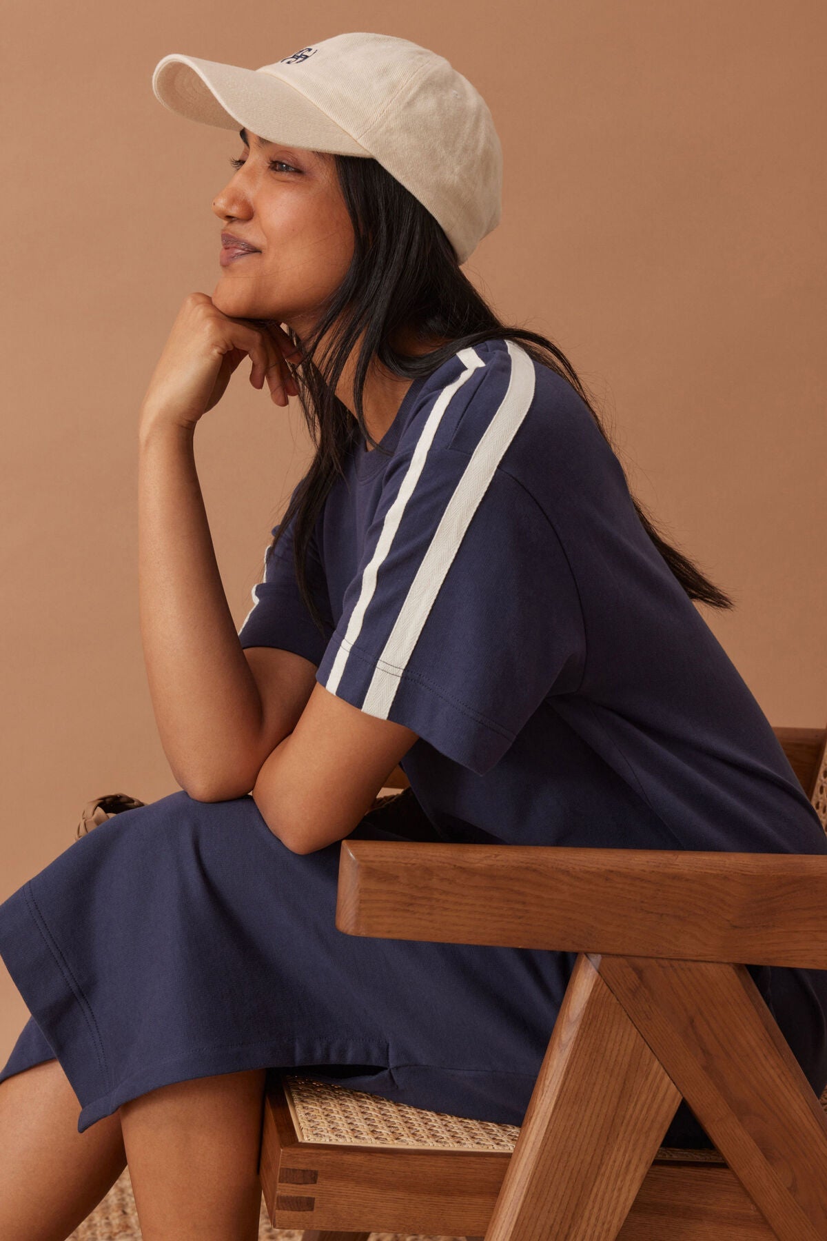 Charlotte Midi Terry Dress (New Navy Side Stripe) - Something For Me​​