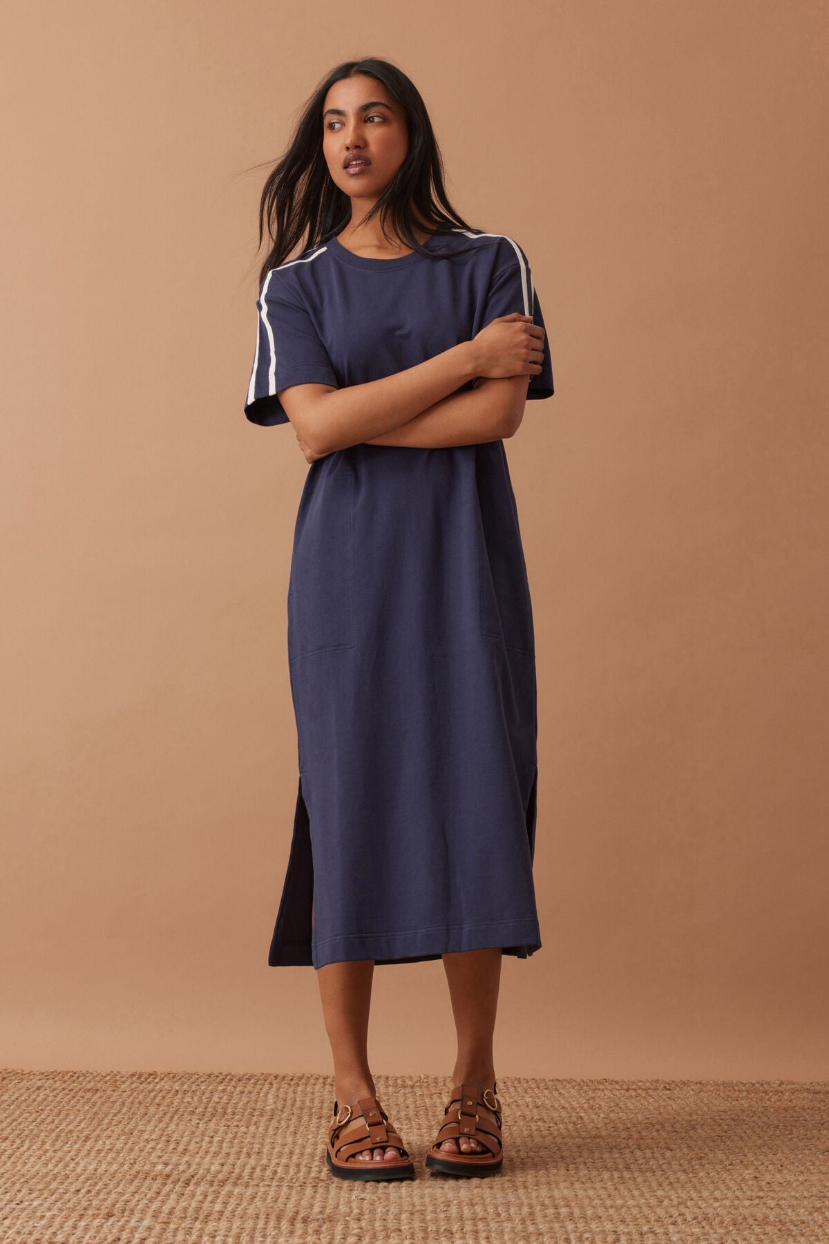 Charlotte Midi Terry Dress (New Navy Side Stripe) - Something For Me​​