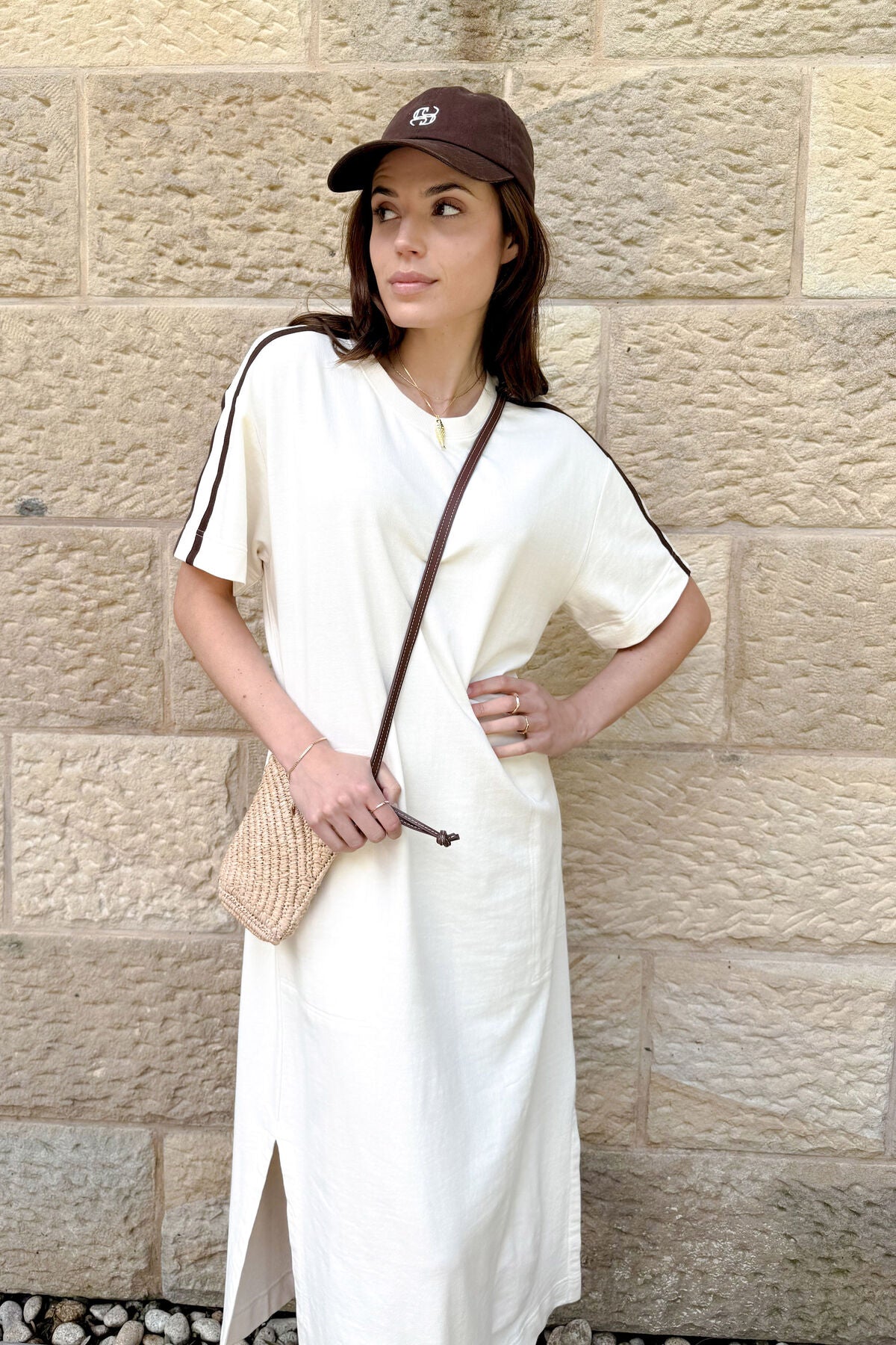 Charlotte Midi Terry Dress (Winter White Side Stripe) - Something For Me​​