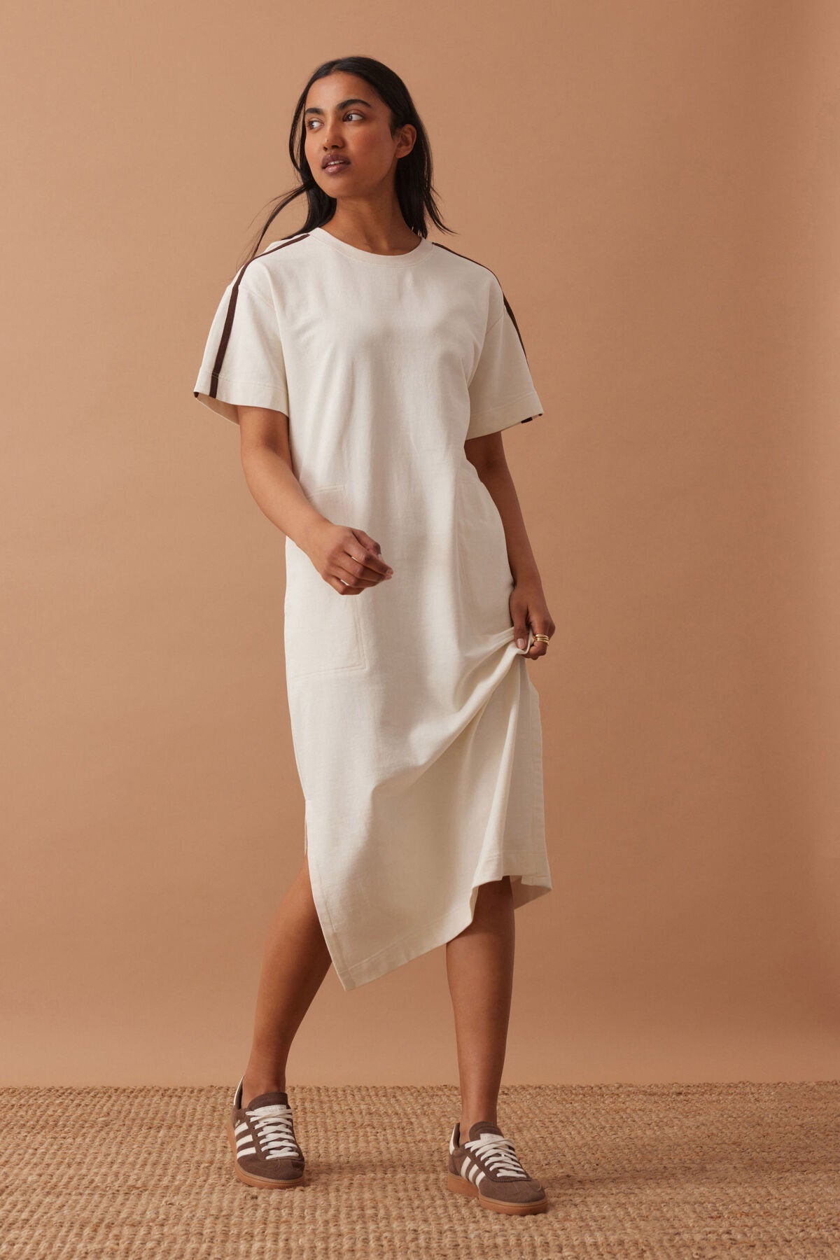 Charlotte Midi Terry Dress (Winter White Side Stripe) - Something For Me​​