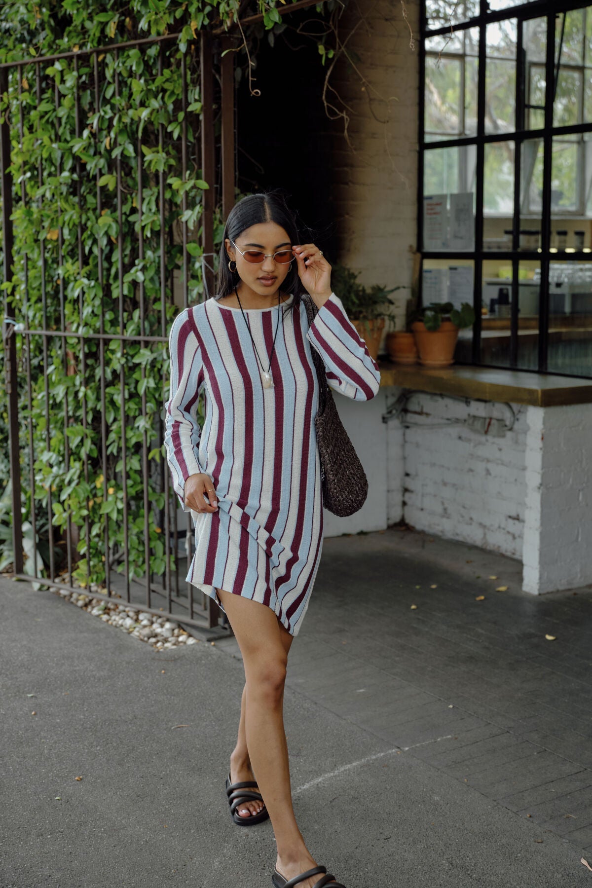 Chloe Stripe Knit Mini Dress (Blue White Stripe) - Something For Me​​