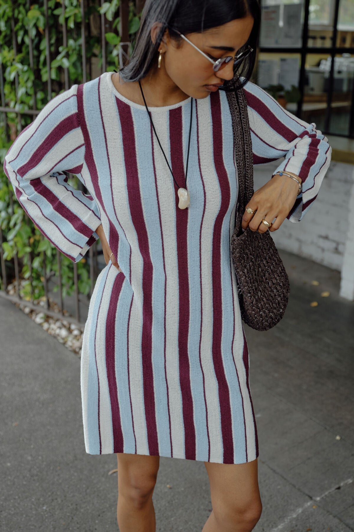 Chloe Stripe Knit Mini Dress (Blue White Stripe) - Something For Me​​