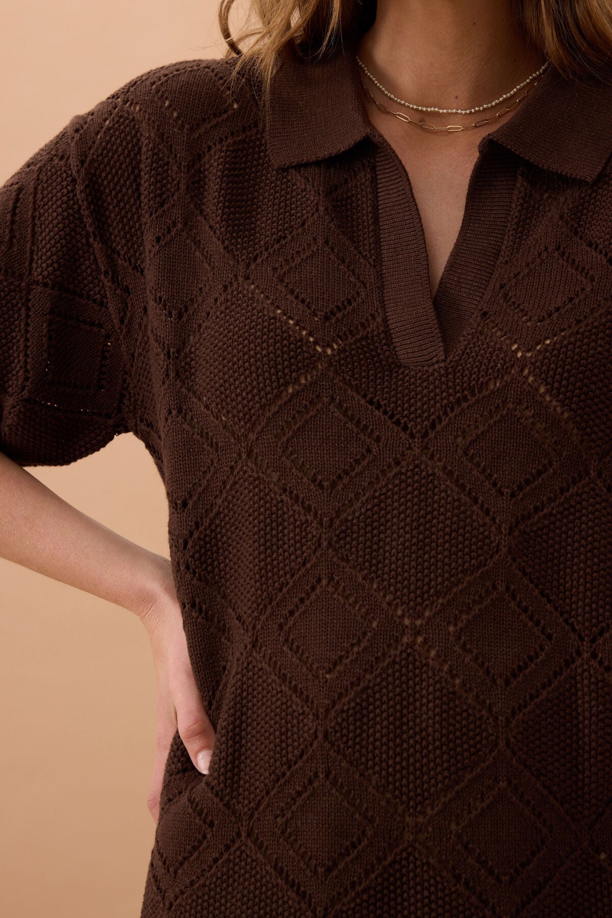 Daisy Diamond Knit Mini Dress (Chocolate) - Something For Me​​