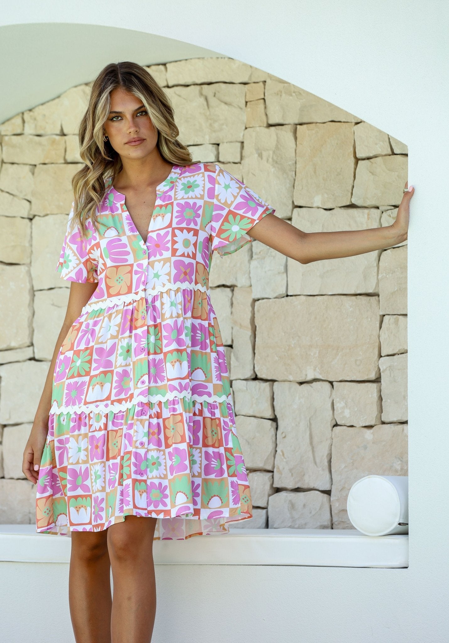 Daisy Square Button Tier Dress - Something For Me​​