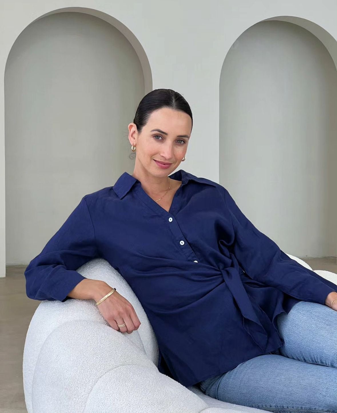 Danica Linen Top (Navy) - Something For Me​​