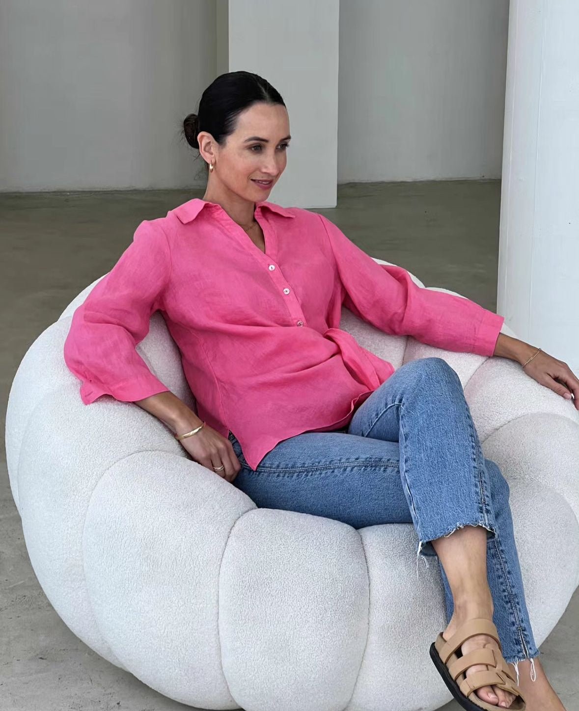Danica Linen Top (Pink) - Something For Me​​