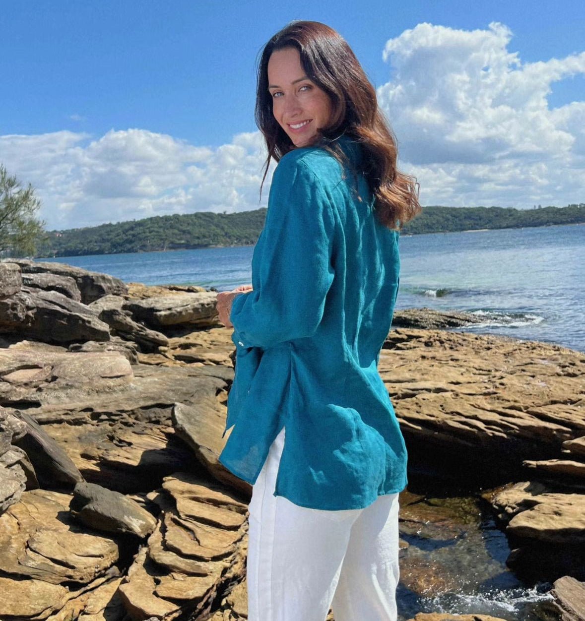 Danica Linen Top (Teal) - Something For Me​​