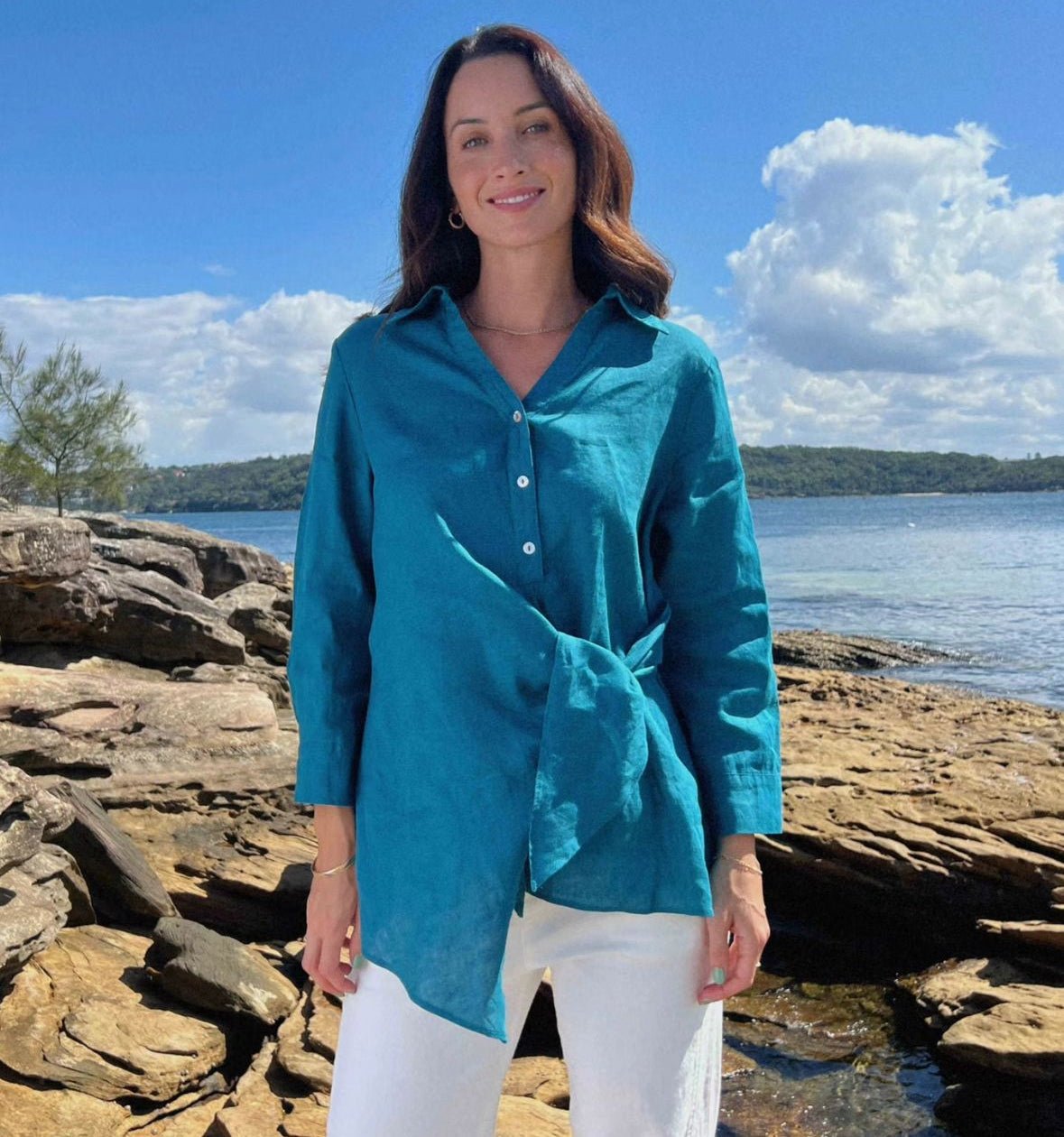 Danica Linen Top (Teal) - Something For Me​​