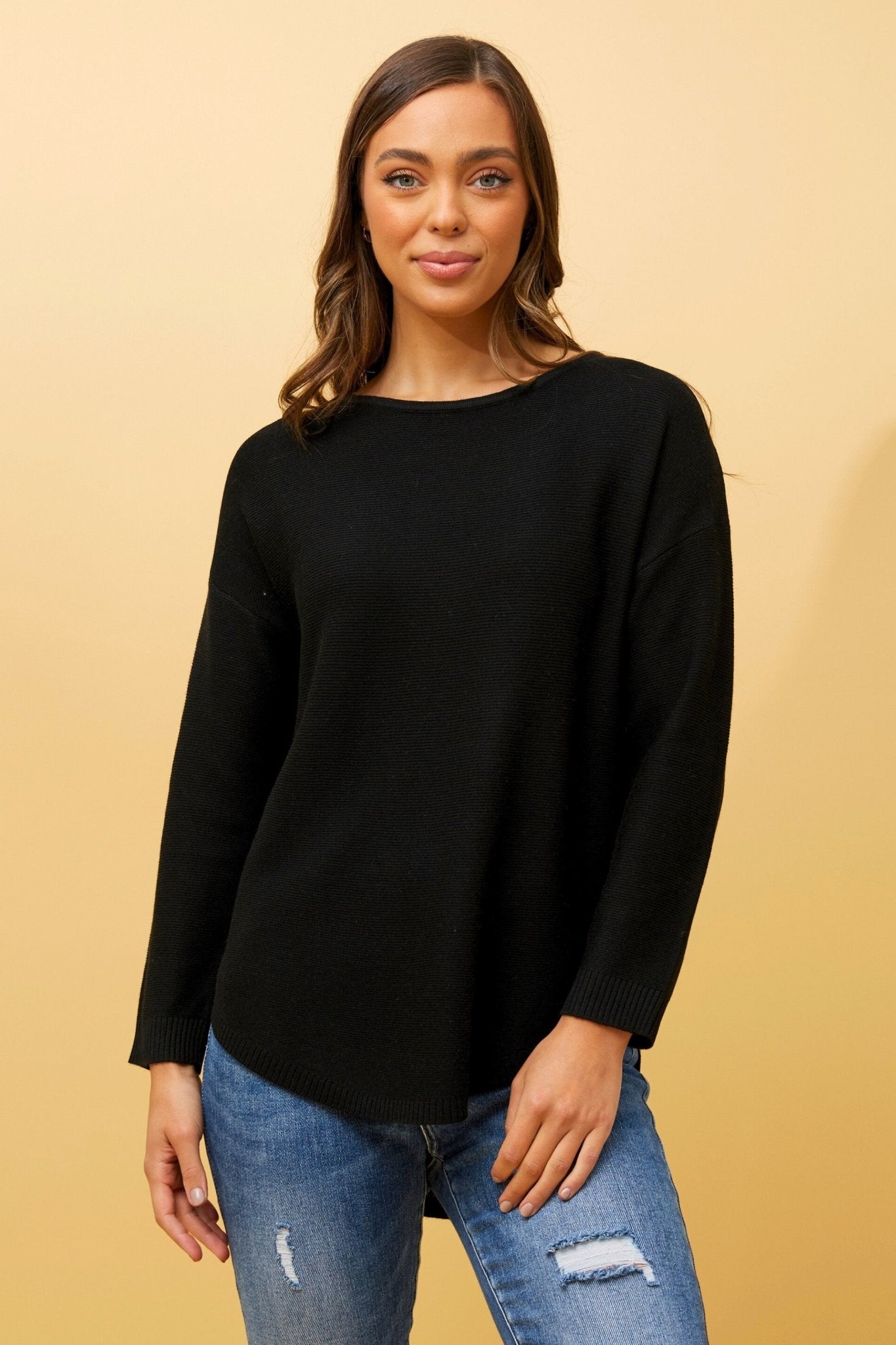 Daryle Solid Knit Jumper (Black) - Something For Me​​