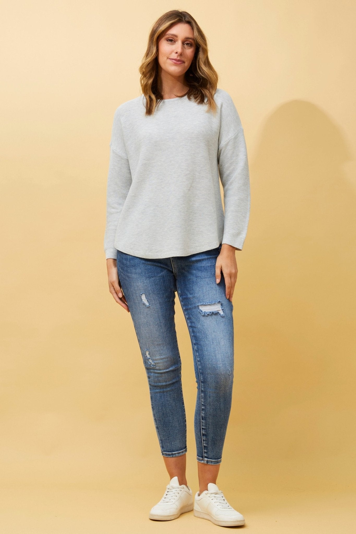 Daryle Solid Knit Jumper (Light Grey Marl) - Something For Me​​