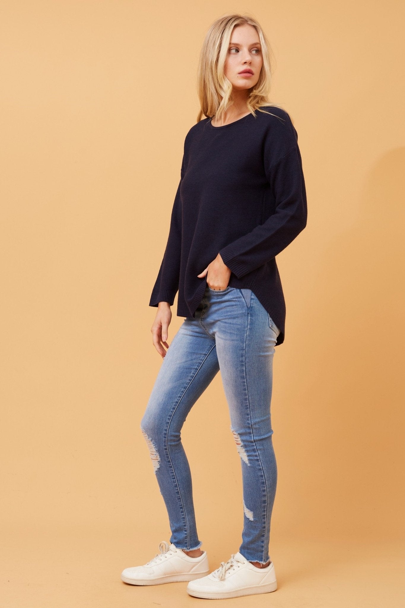 Daryle Solid Knit Jumper (Navy) - Something For Me​​