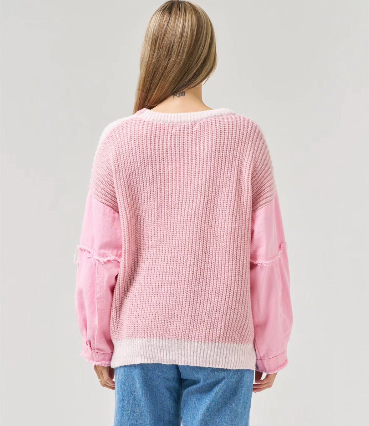 Denim Sleeved Knit (Pink) - Something For Me​​