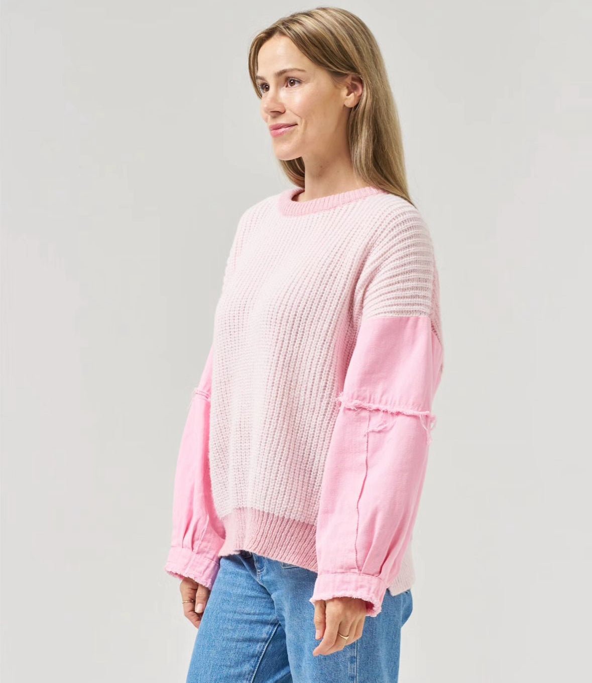 Denim Sleeved Knit (Pink) - Something For Me​​