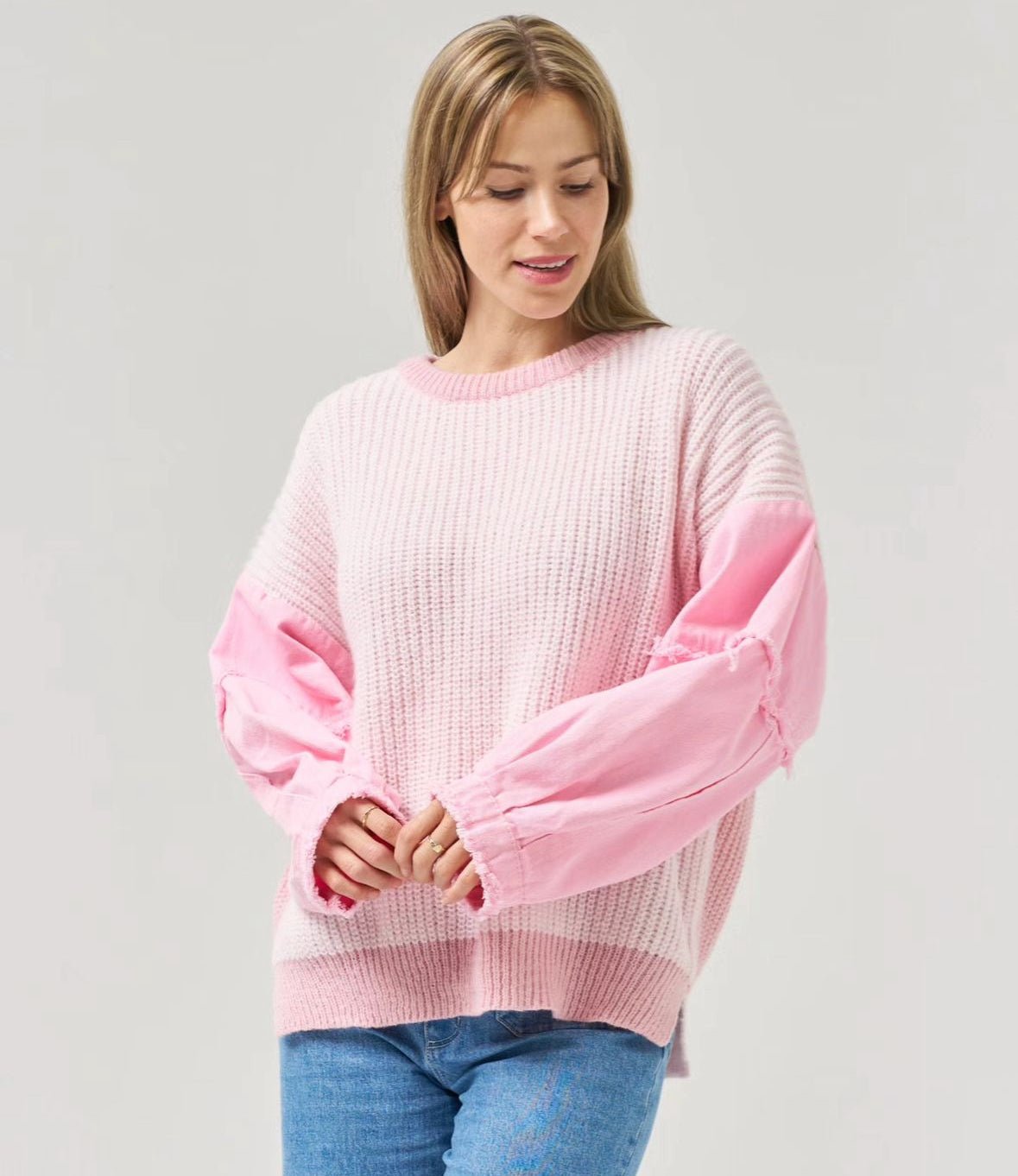 Denim Sleeved Knit (Pink) - Something For Me​​
