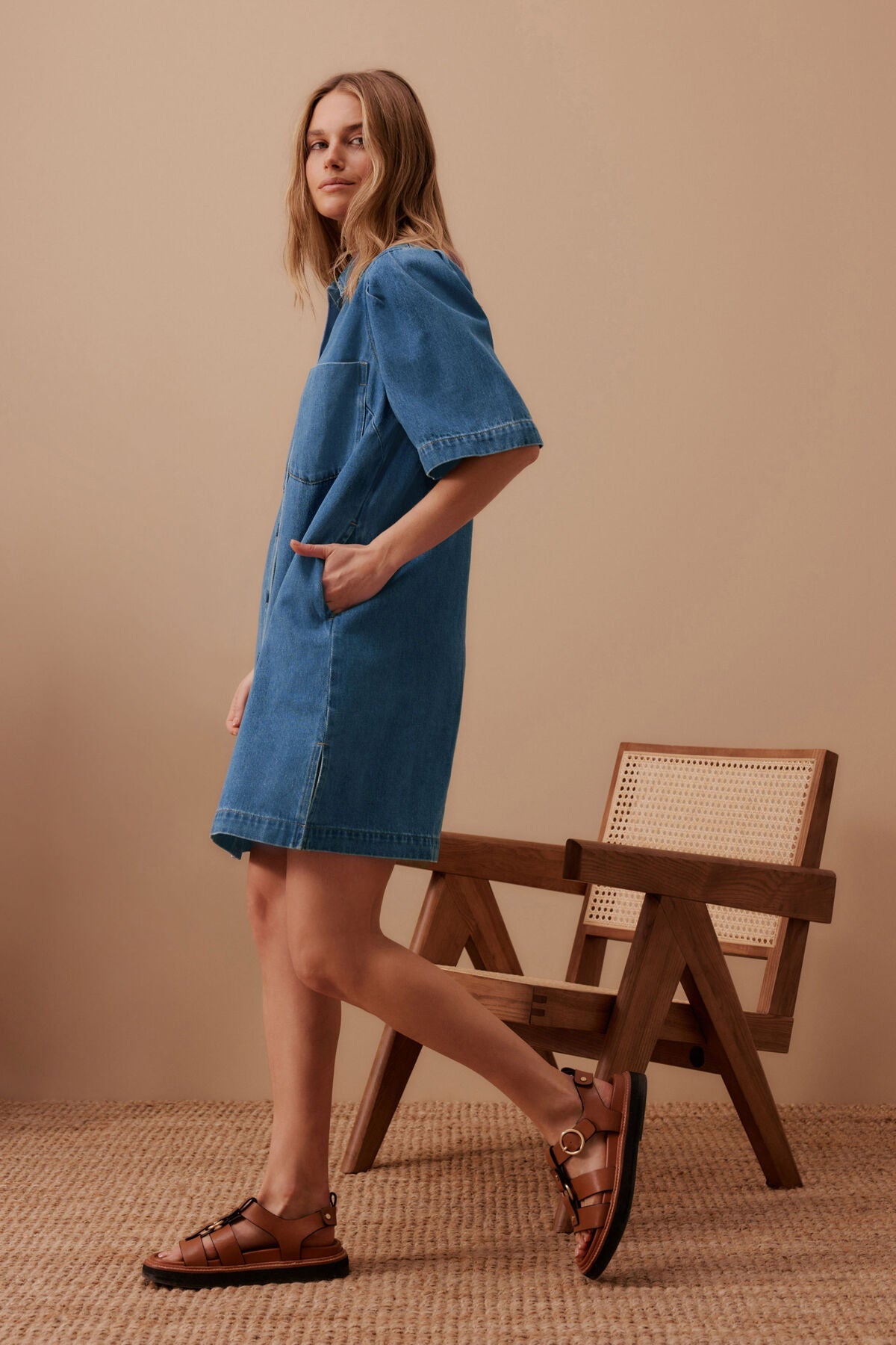 Dylan Pleat Sleeve Boxy Dress (Fresh Indigo) - Something For Me​​