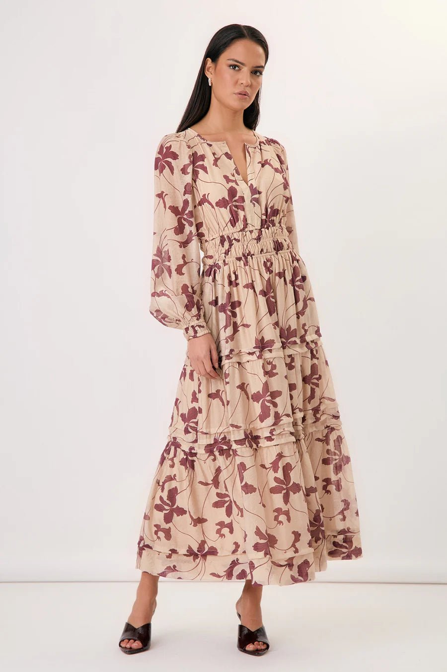 Eliana Long Sleeve Printed Maxi Dress (Print) - Something For Me​​