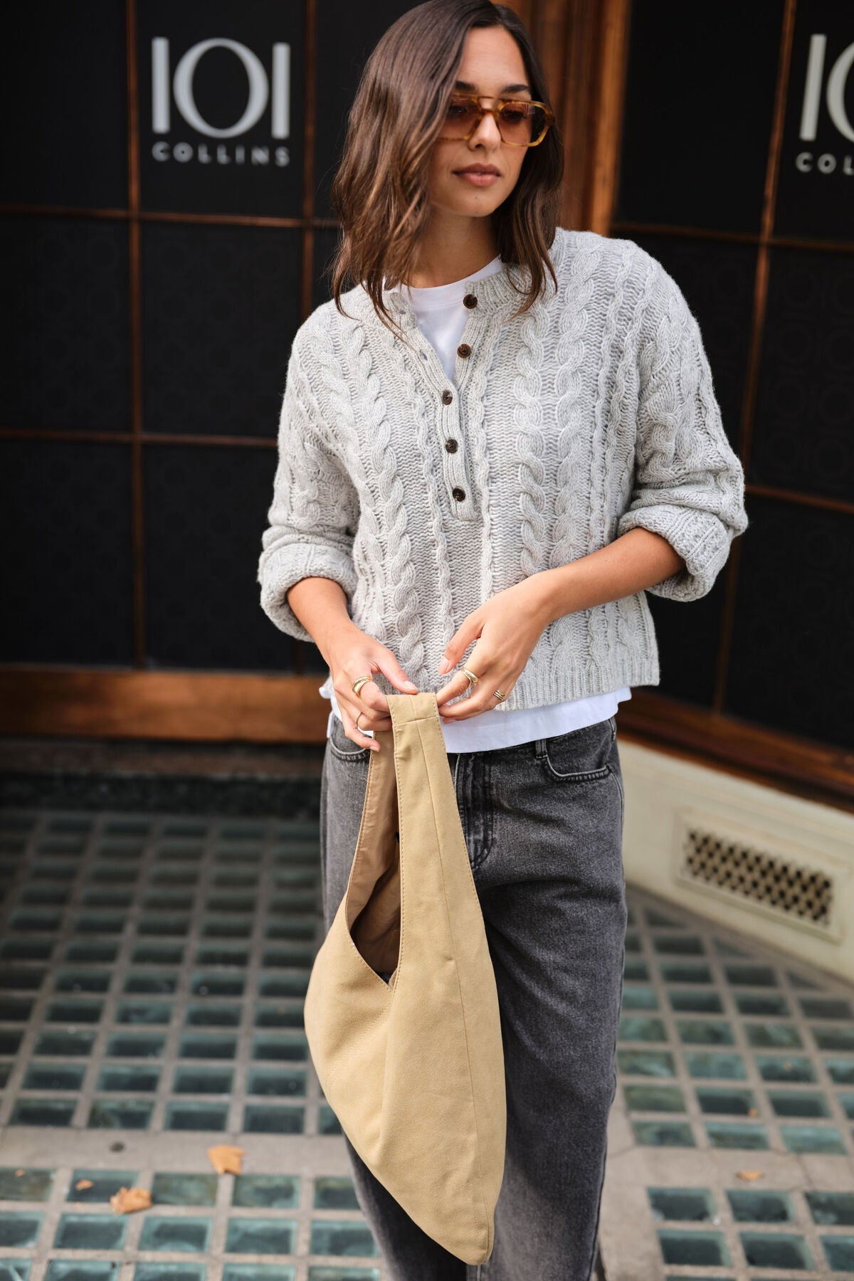 Enid Cable Knit Henley (Silver Marle) - Something For Me​​