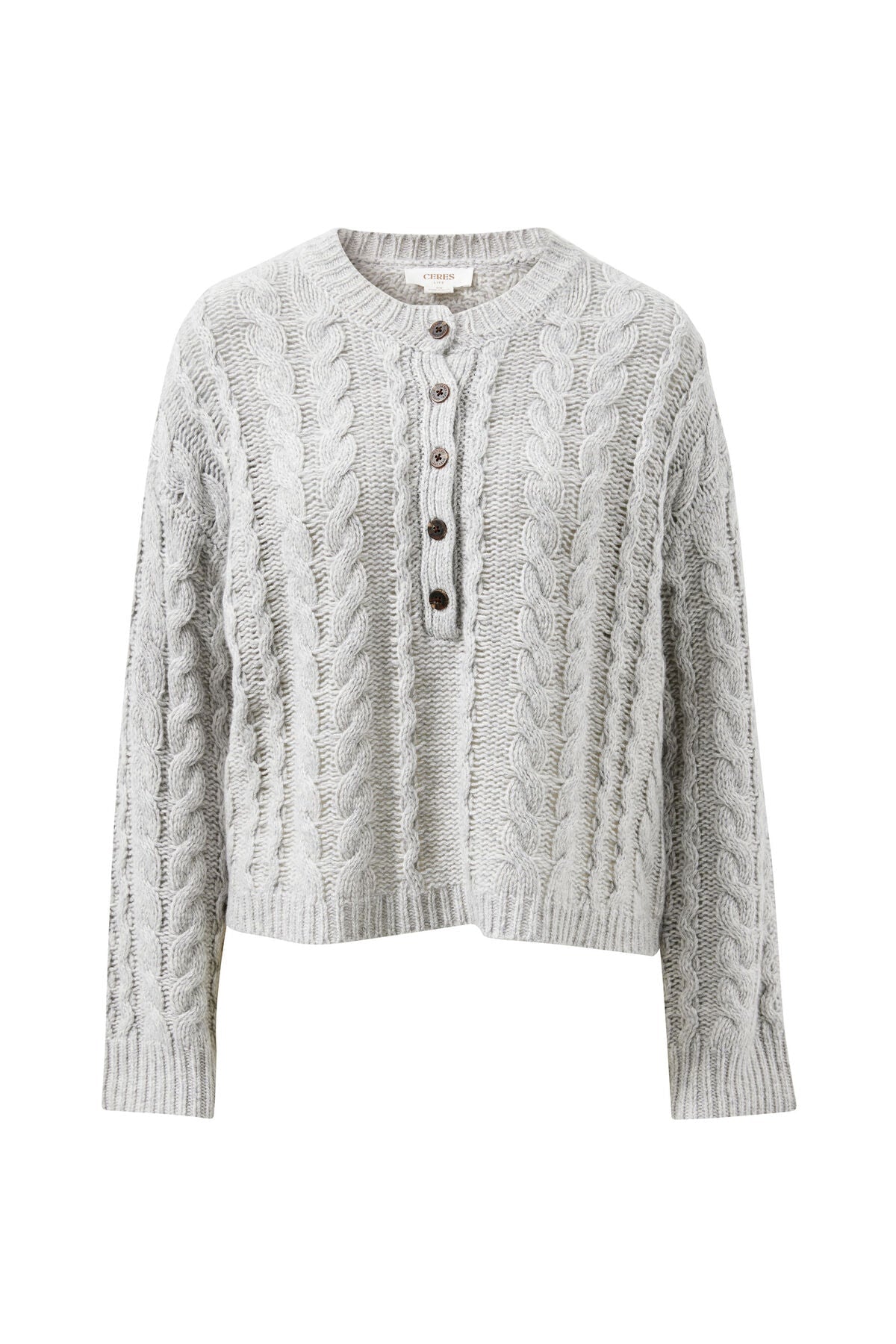 Enid Cable Knit Henley (Silver Marle) - Something For Me​​