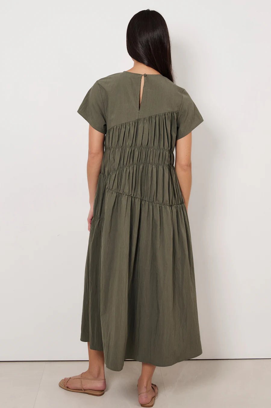 Evren Cap Sleeve Midi Dress (Khaki) - Something For Me​​