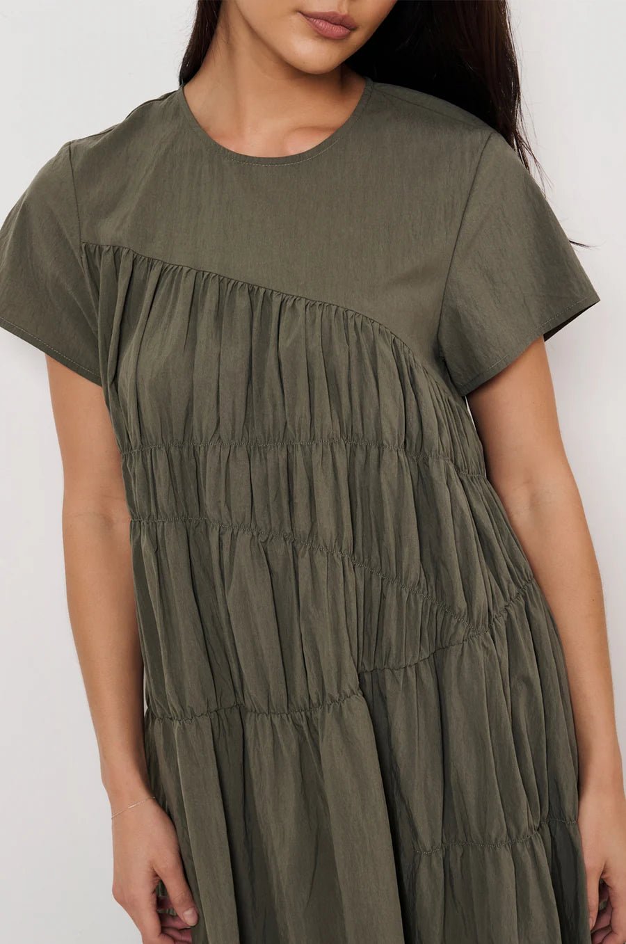 Evren Cap Sleeve Midi Dress (Khaki) - Something For Me​​