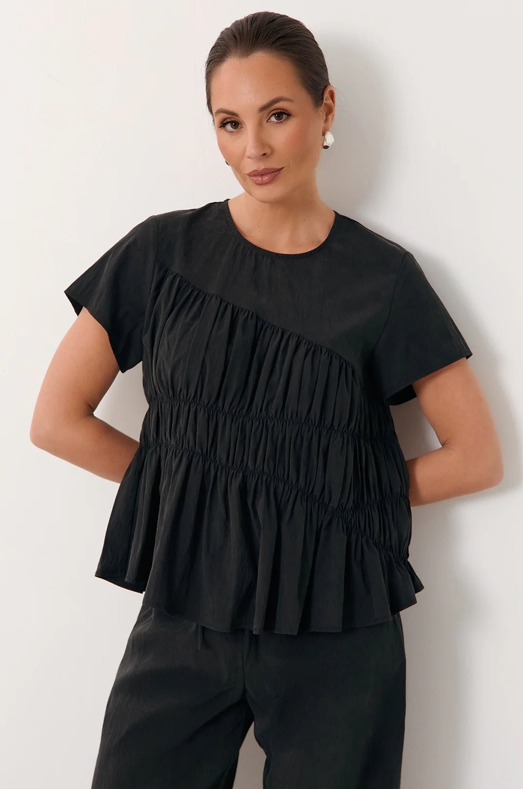 Evren Cap Sleeve Top (Black)  - Something For Me​​