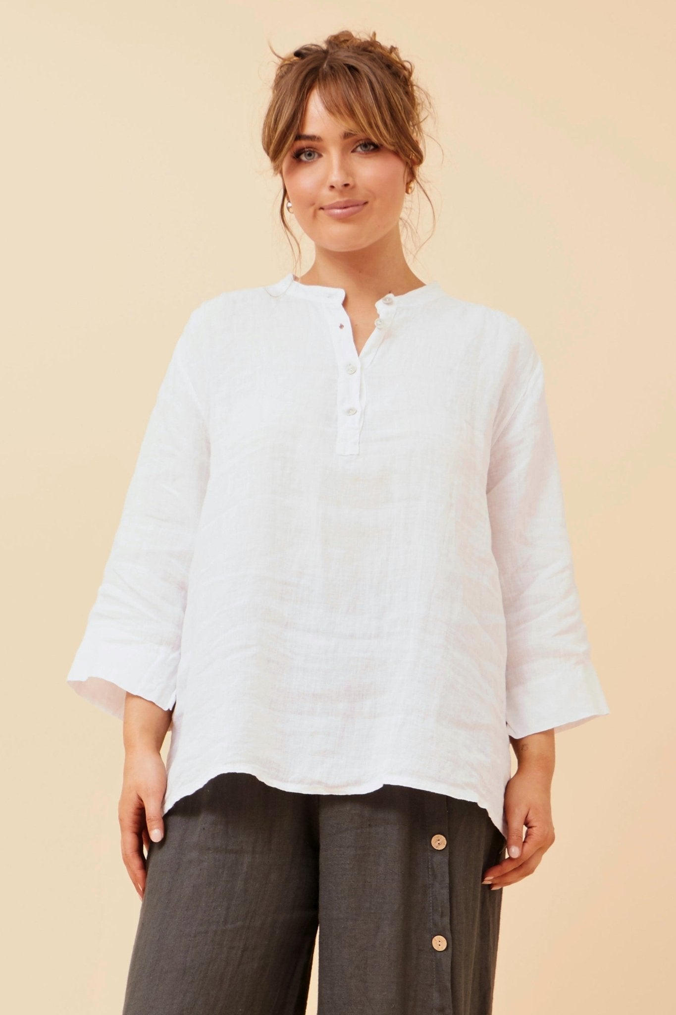 Evren Linen Top (White) - Something For Me​​