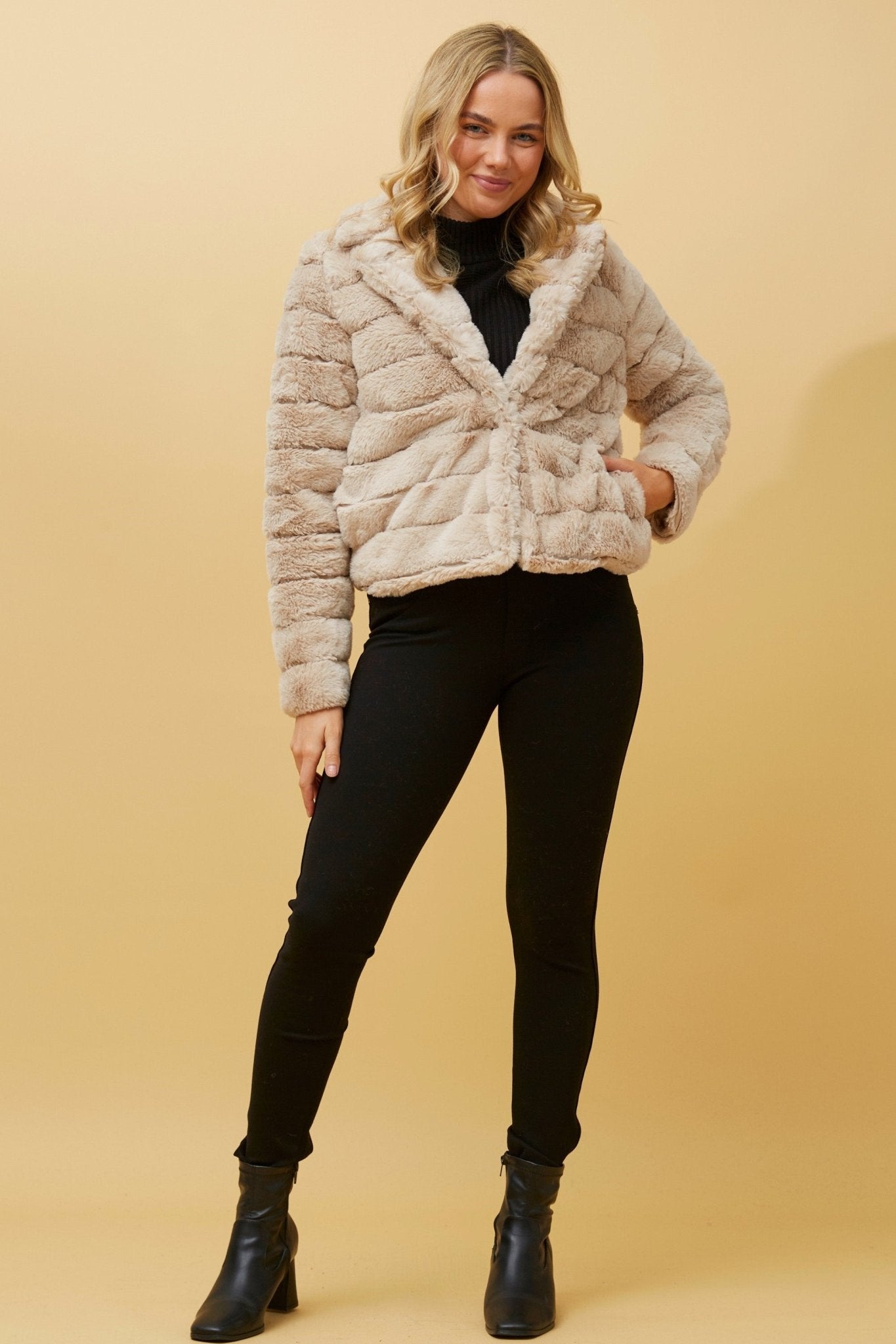 Faux Fur Crop Jacket (Cream) - Something For Me​​