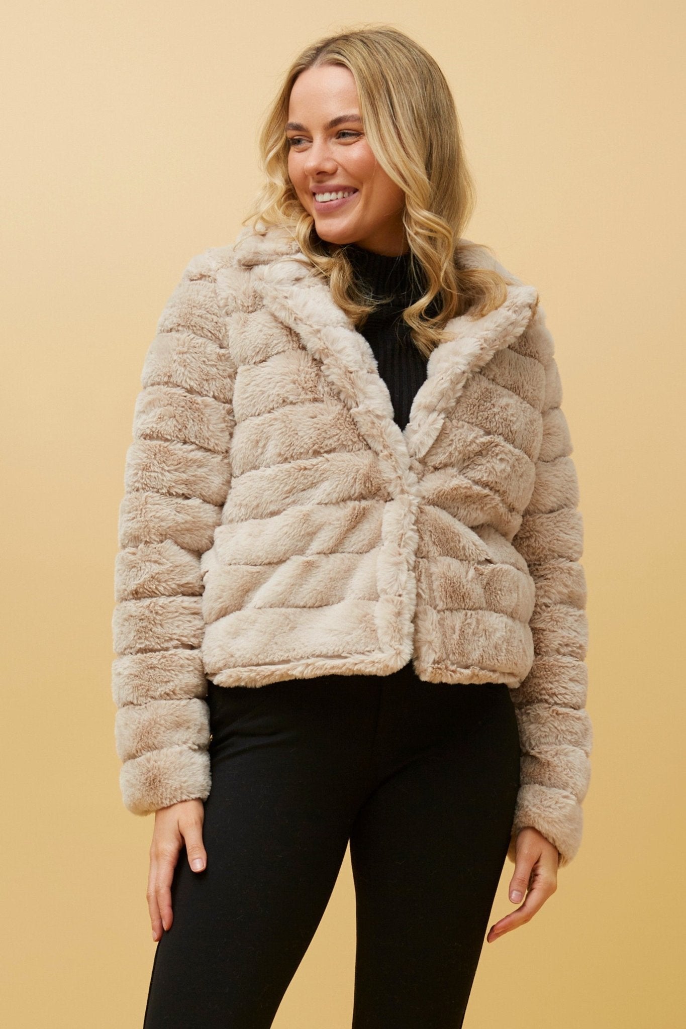 Faux Fur Crop Jacket (Cream) - Something For Me​​