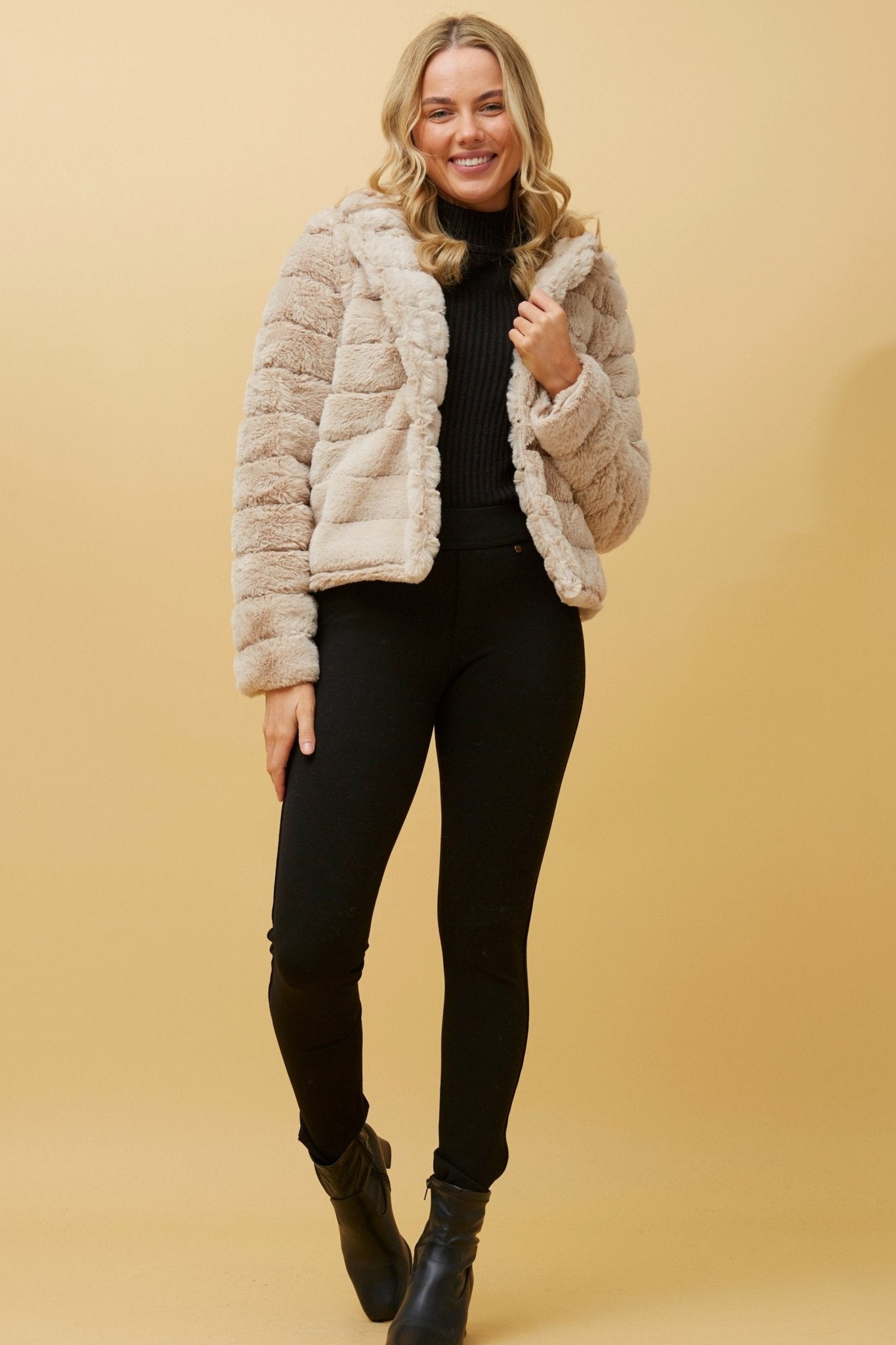 Faux Fur Crop Jacket (Cream) - Something For Me​​