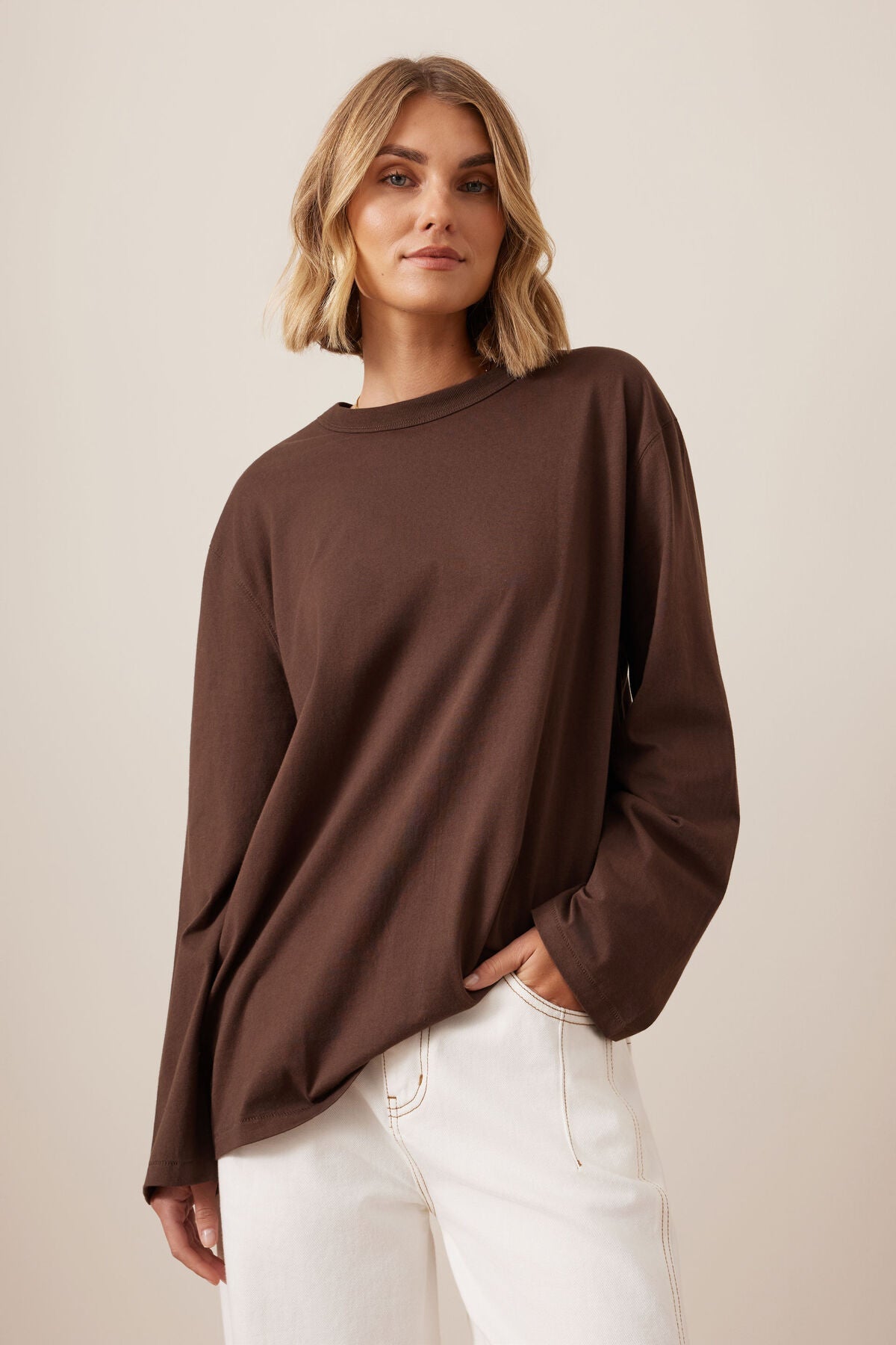 Finn Oversized Long Sleeve Tee (Chocolate) - Something For Me​​