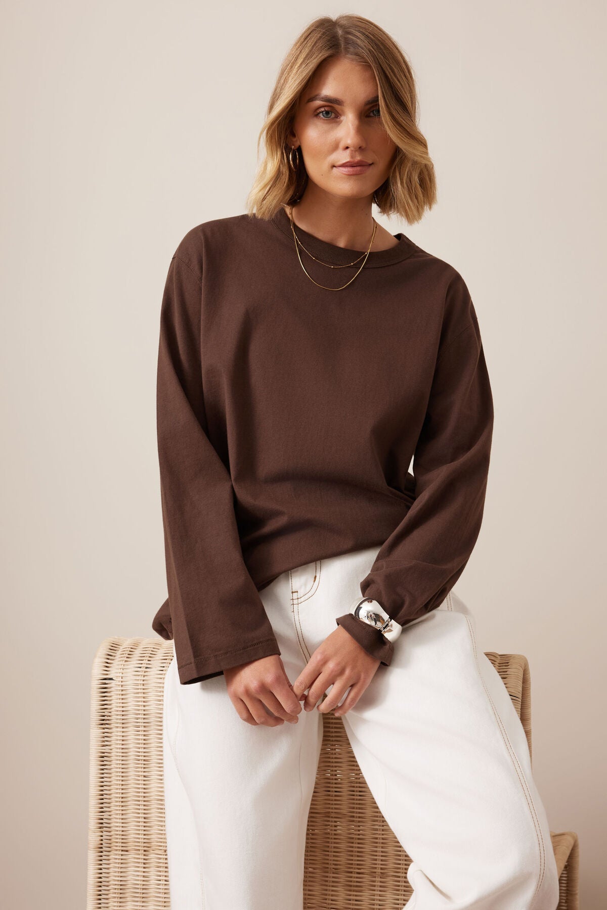 Finn Oversized Long Sleeve Tee (Chocolate) - Something For Me​​