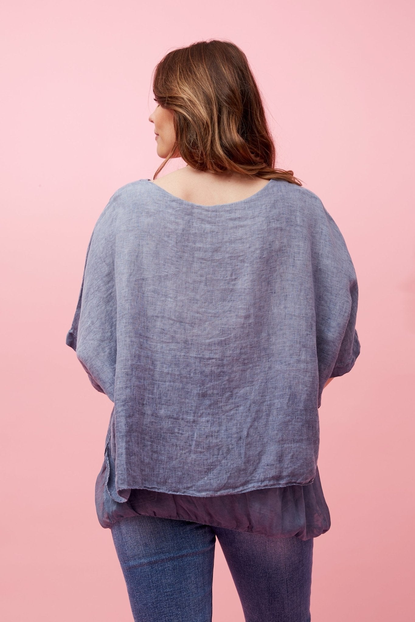 Giana Double Layered Linen Top (Blue) - Something For Me​​