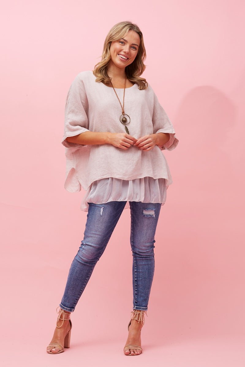 Giana Double Layered Linen Top (Pink) - Something For Me​​