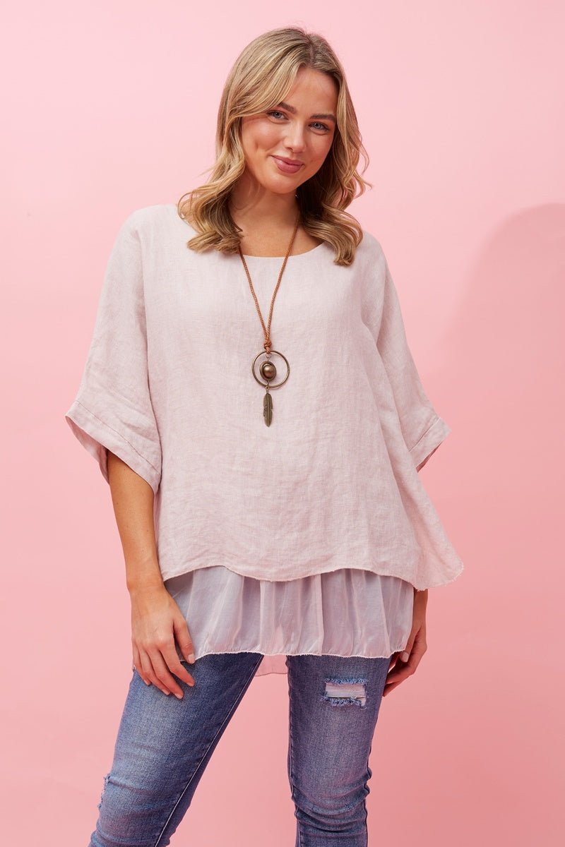 Giana Double Layered Linen Top (Pink) - Something For Me​​