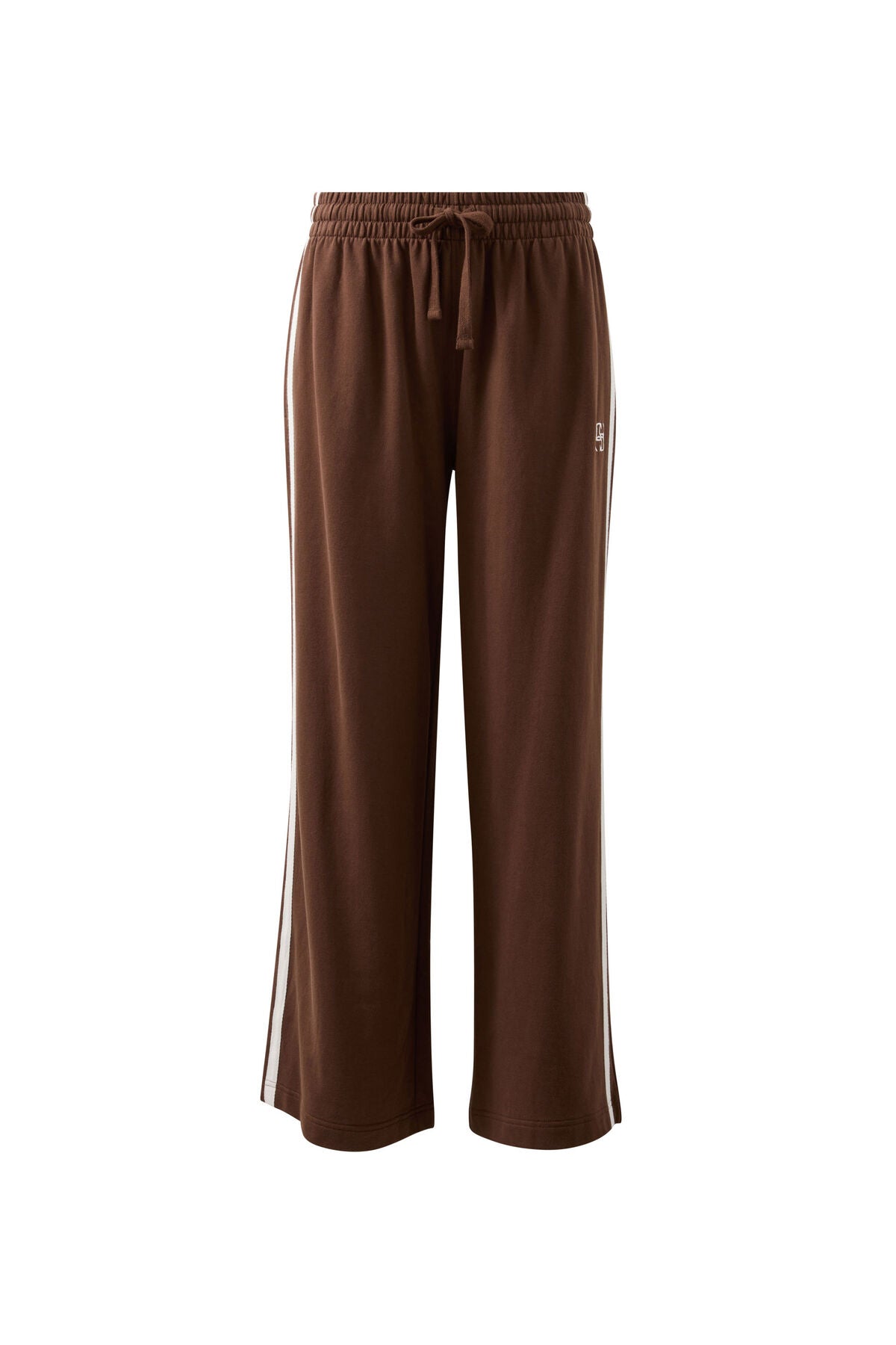 Gigi Wide Leg Terry Trackpant (Chocolate Side Stripe) - Something For Me​​