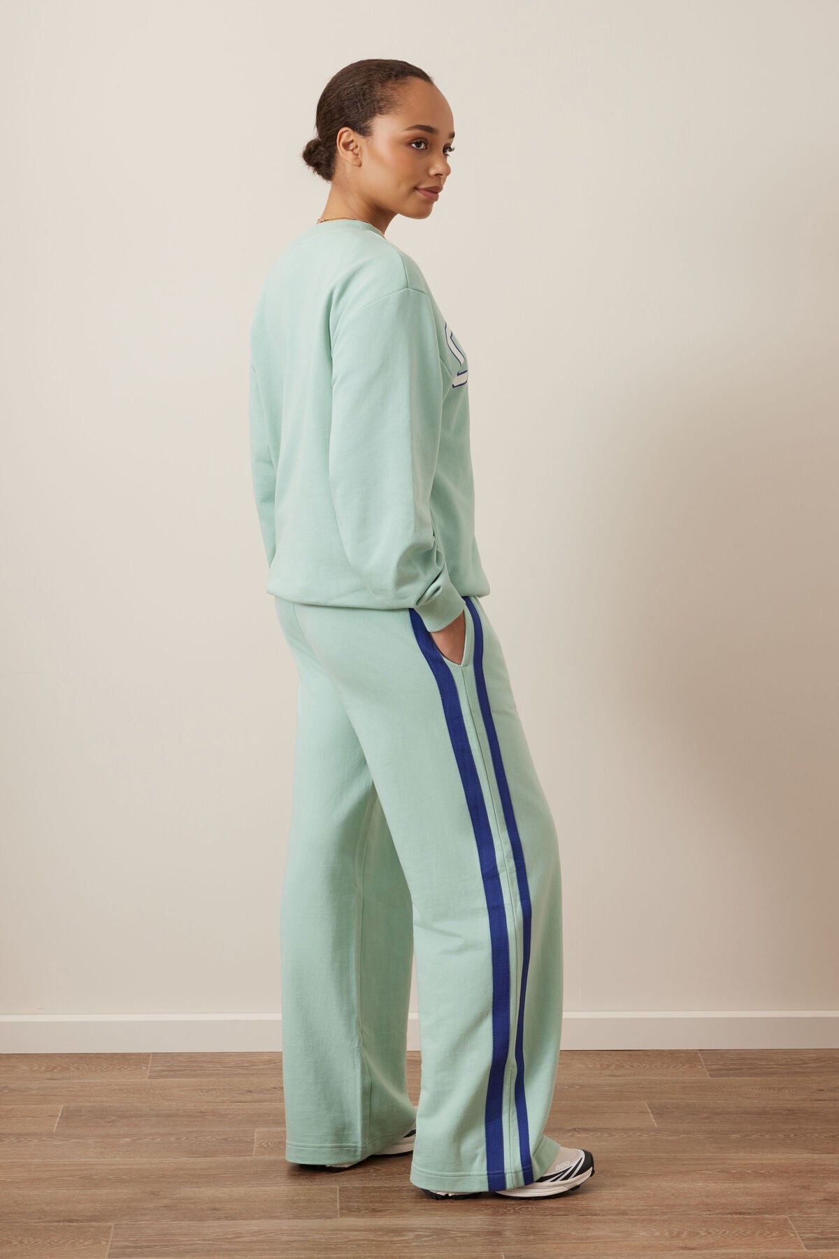 Gigi Wide Leg Terry Trackpant (Seafoam/Polo Blue Side Stripe) - Something For Me​​