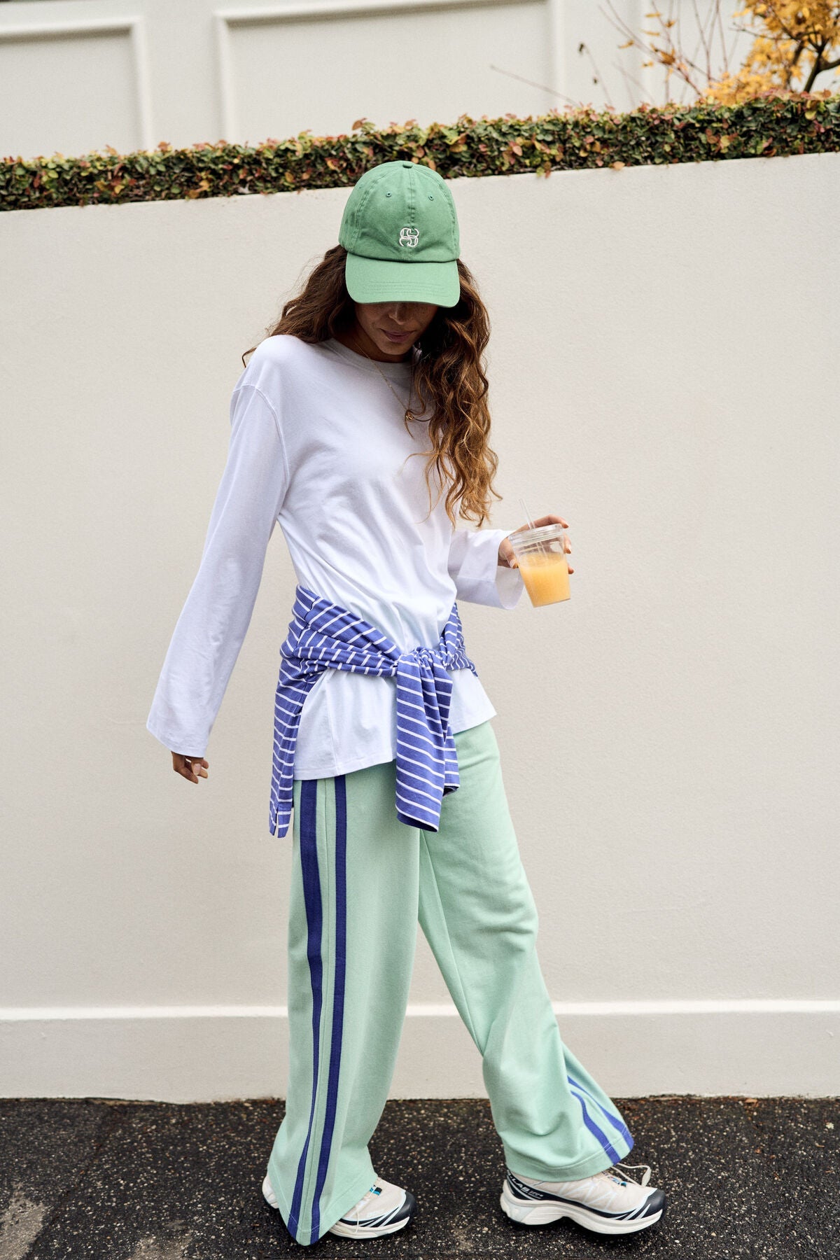Gigi Wide Leg Terry Trackpant (Seafoam/Polo Blue Side Stripe) - Something For Me​​