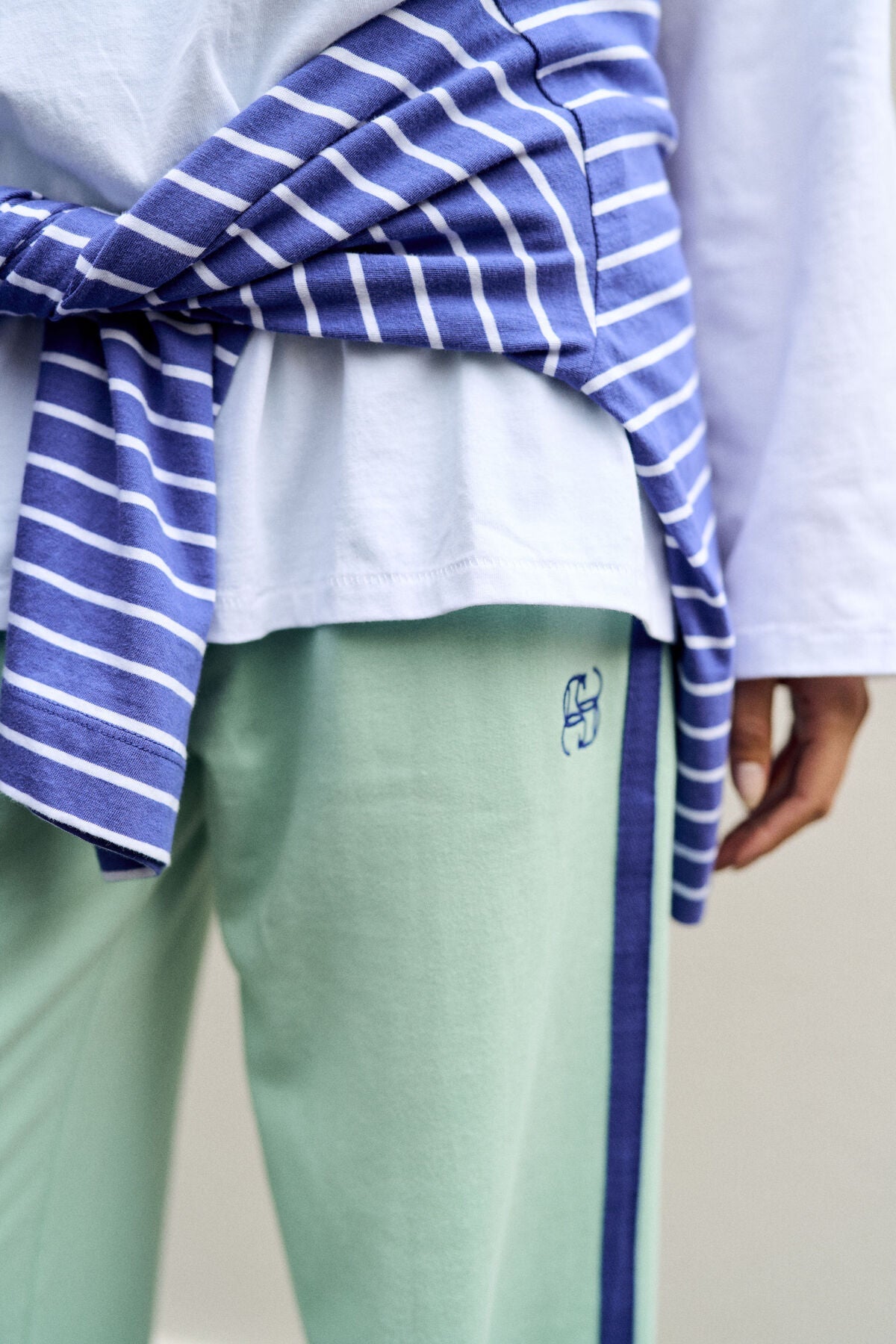 Gigi Wide Leg Terry Trackpant (Seafoam/Polo Blue Side Stripe) - Something For Me​​