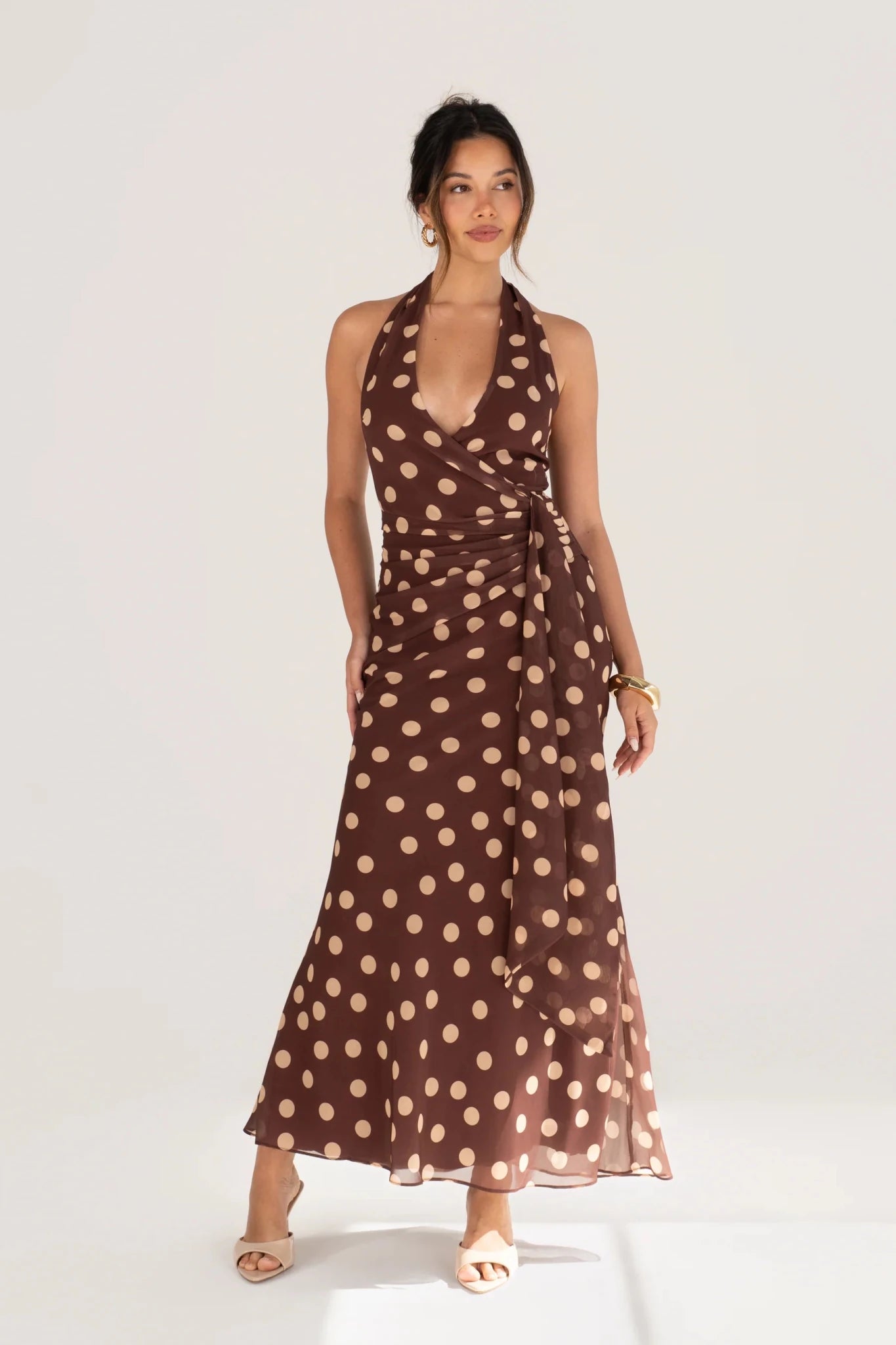Givelle Maxi V - Neck Halter Dress (Polka) - Something For Me​​