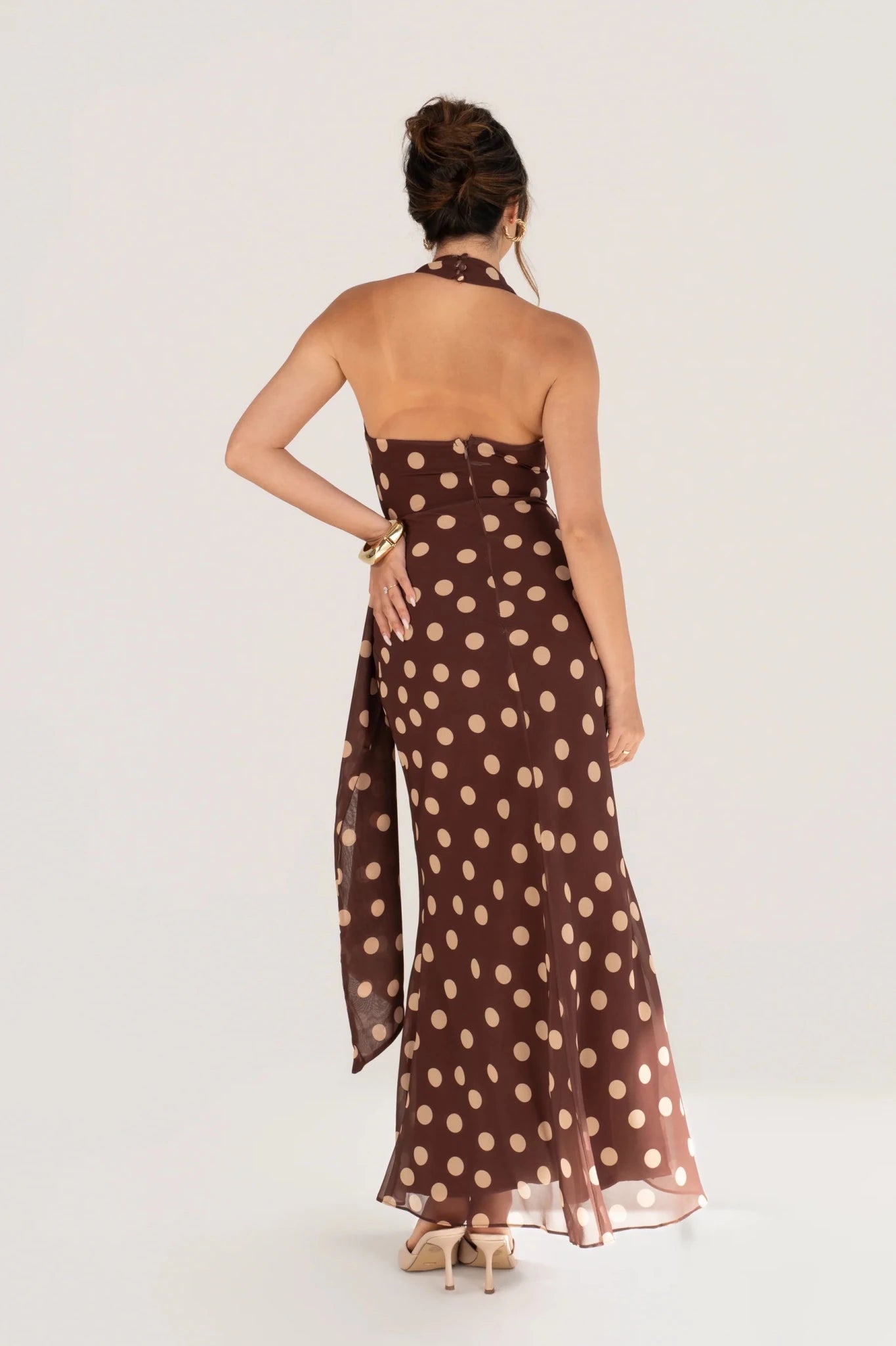 Givelle Maxi V - Neck Halter Dress (Polka) - Something For Me​​