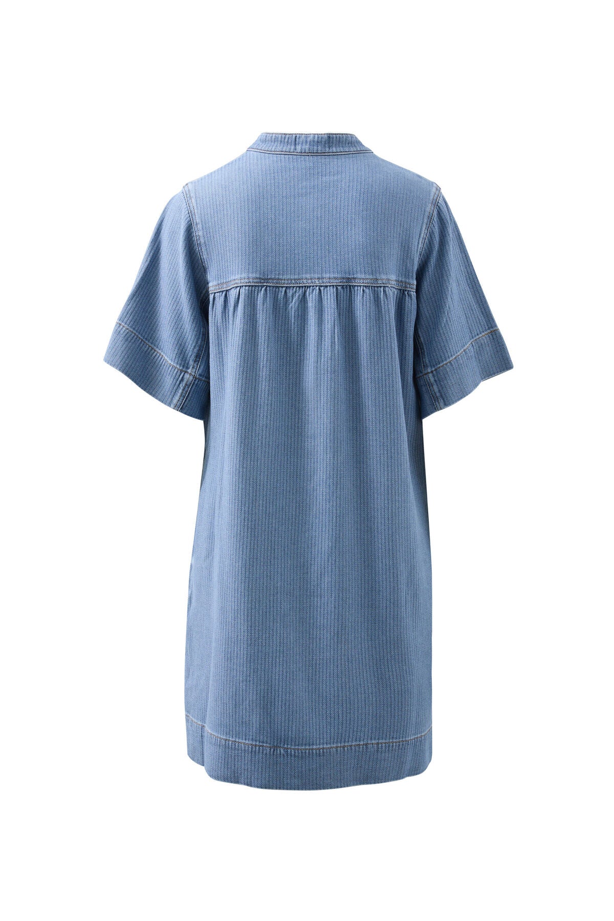 Half Placket Tunic Dress (Blue Herringbone) - Something For Me​​