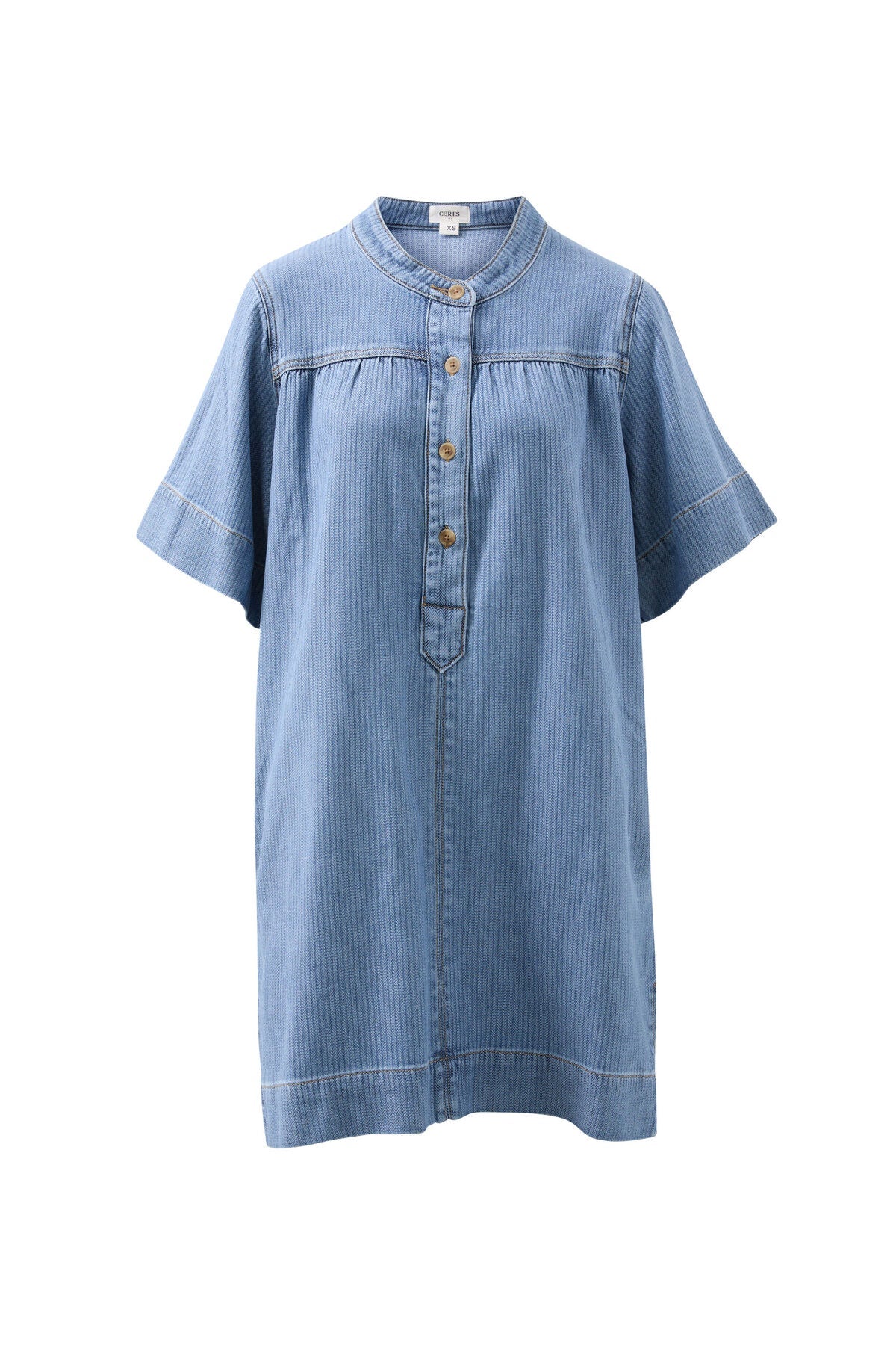 Half Placket Tunic Dress (Blue Herringbone) - Something For Me​​