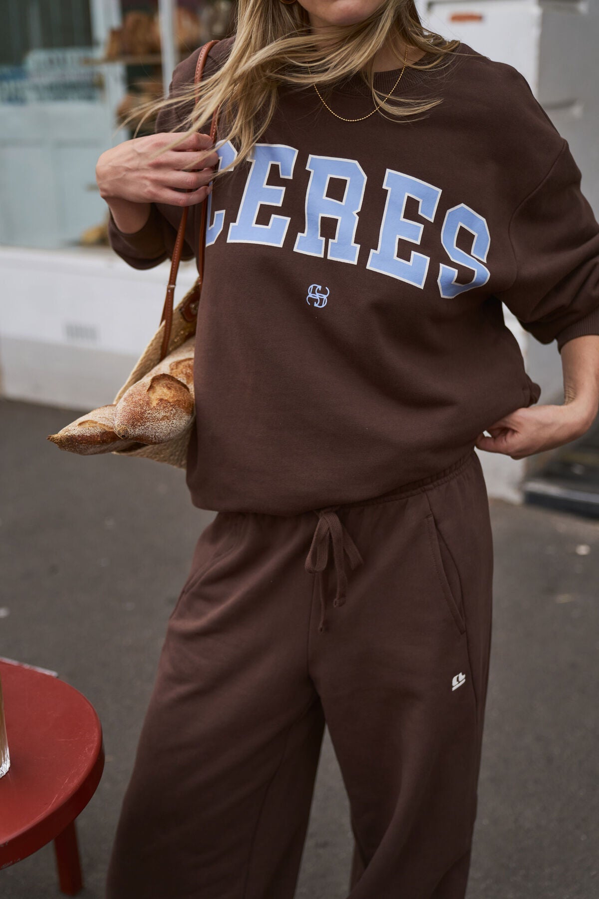Isla Oversized Slouchy Crew (Brunette Brown Buff Sky Blue Heritage Logo) - Something For Me​​
