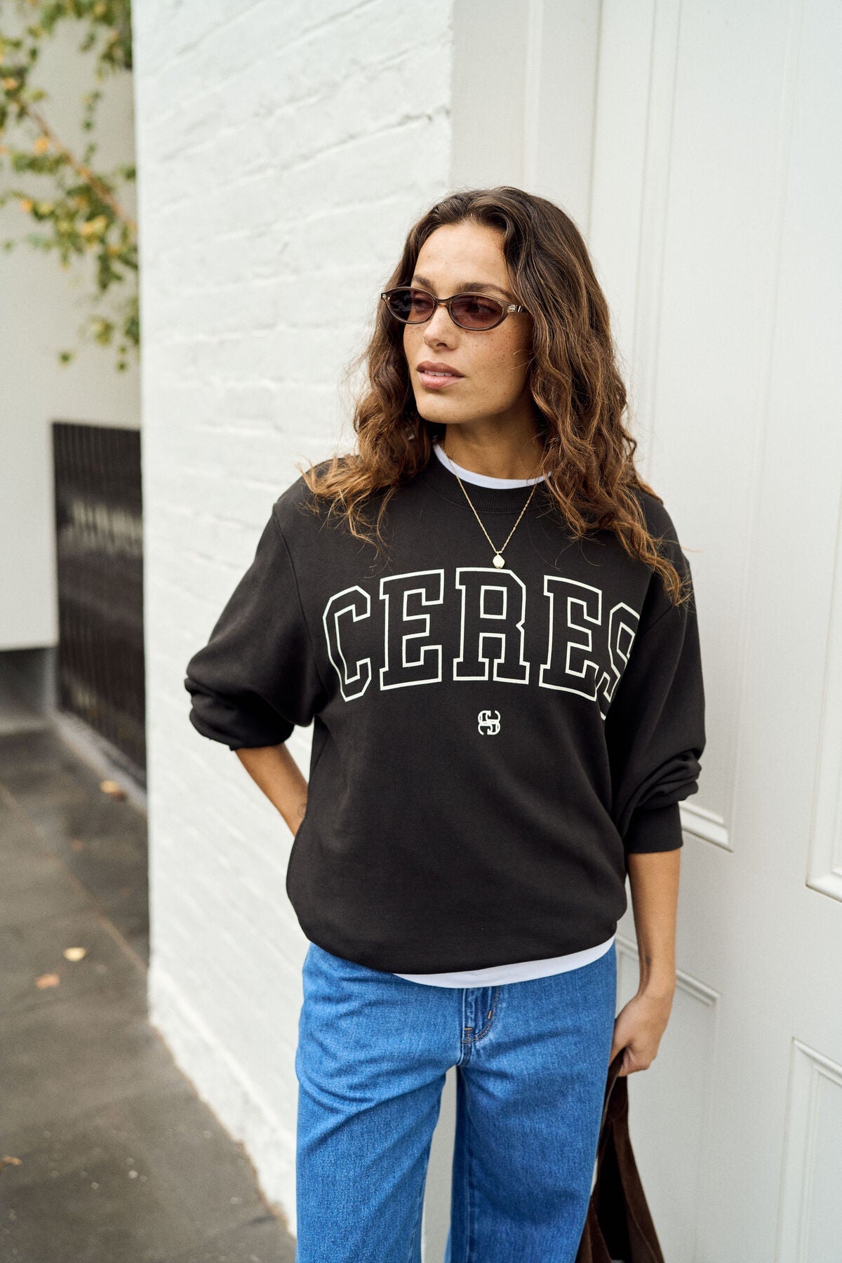 Isla Oversized Slouchy Crew (Phantom/White Heritage Outline) - Something For Me​​