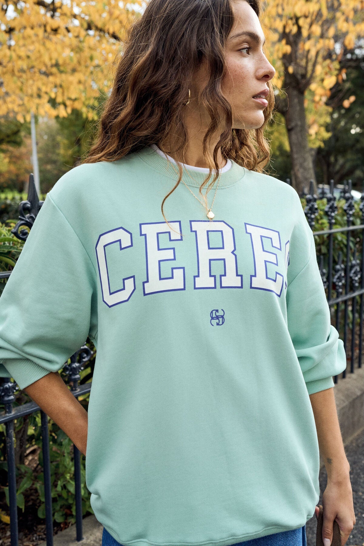 Isla Oversized Slouchy Crew (Seafoam/Polo Blue Heritage Logo) - Something For Me​​